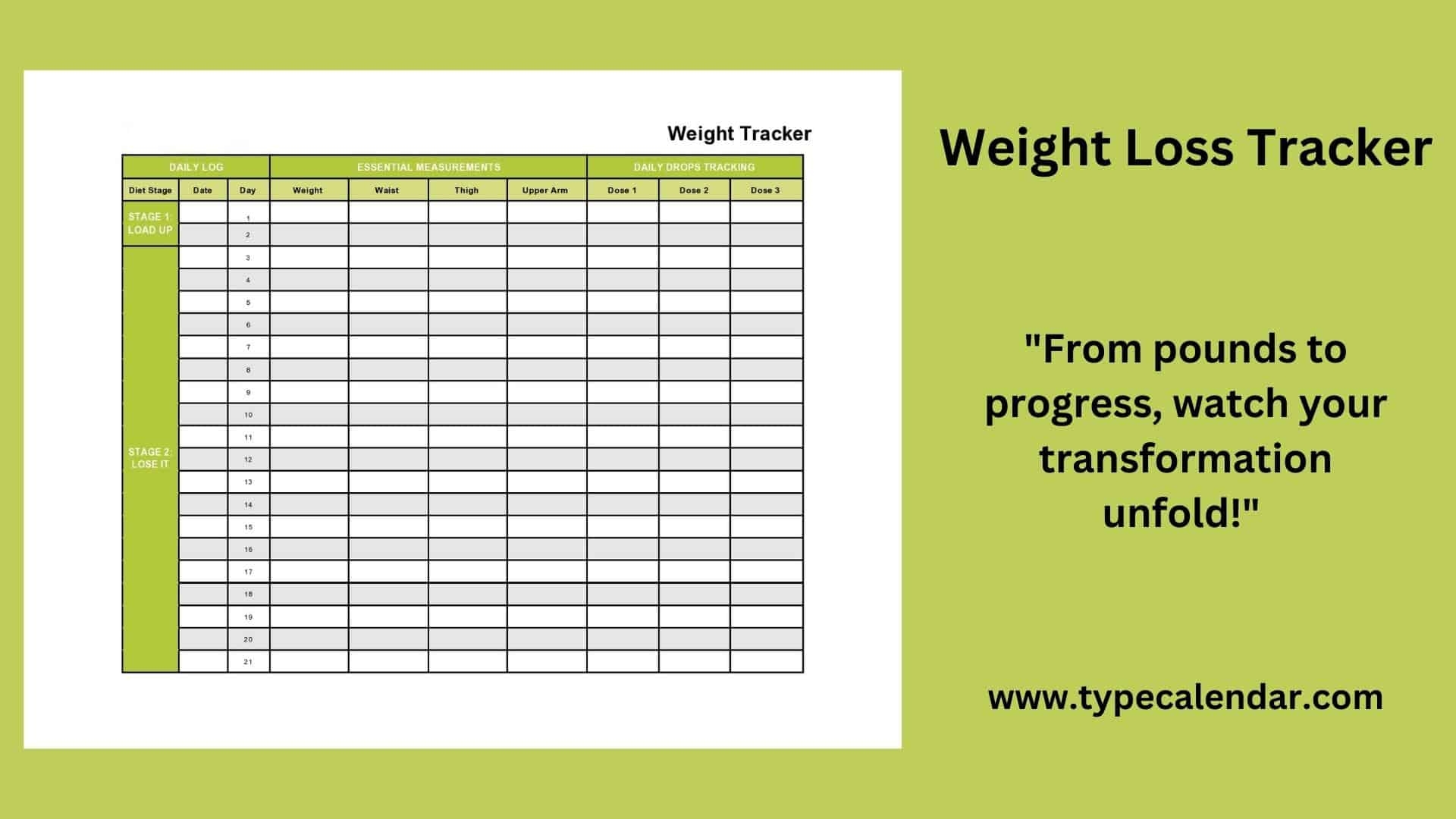 Free Printable Weight Loss Tracker Templates PDF Word Monthly Weekly