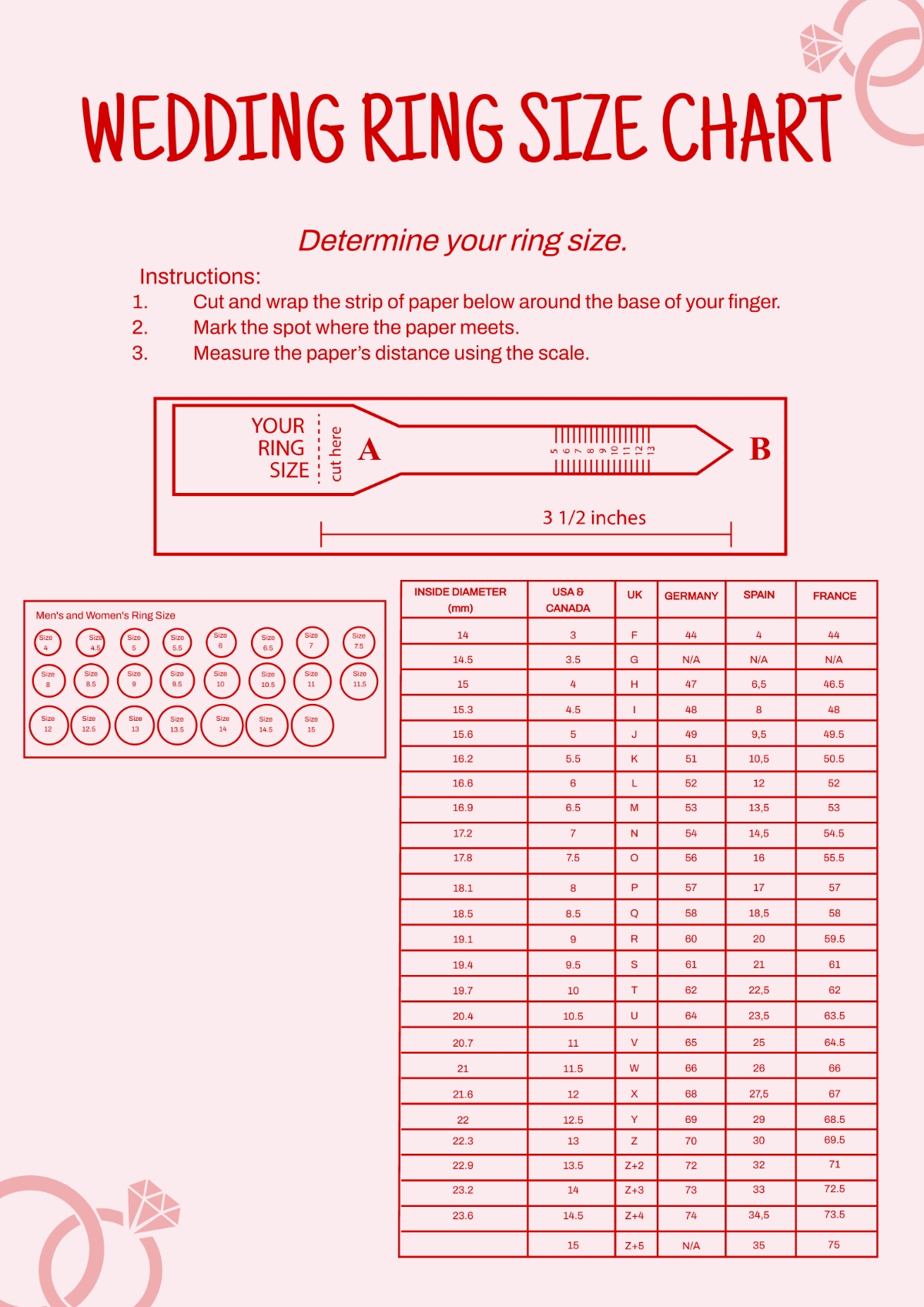 Free Ring Size Chart Templates Editable And Printable