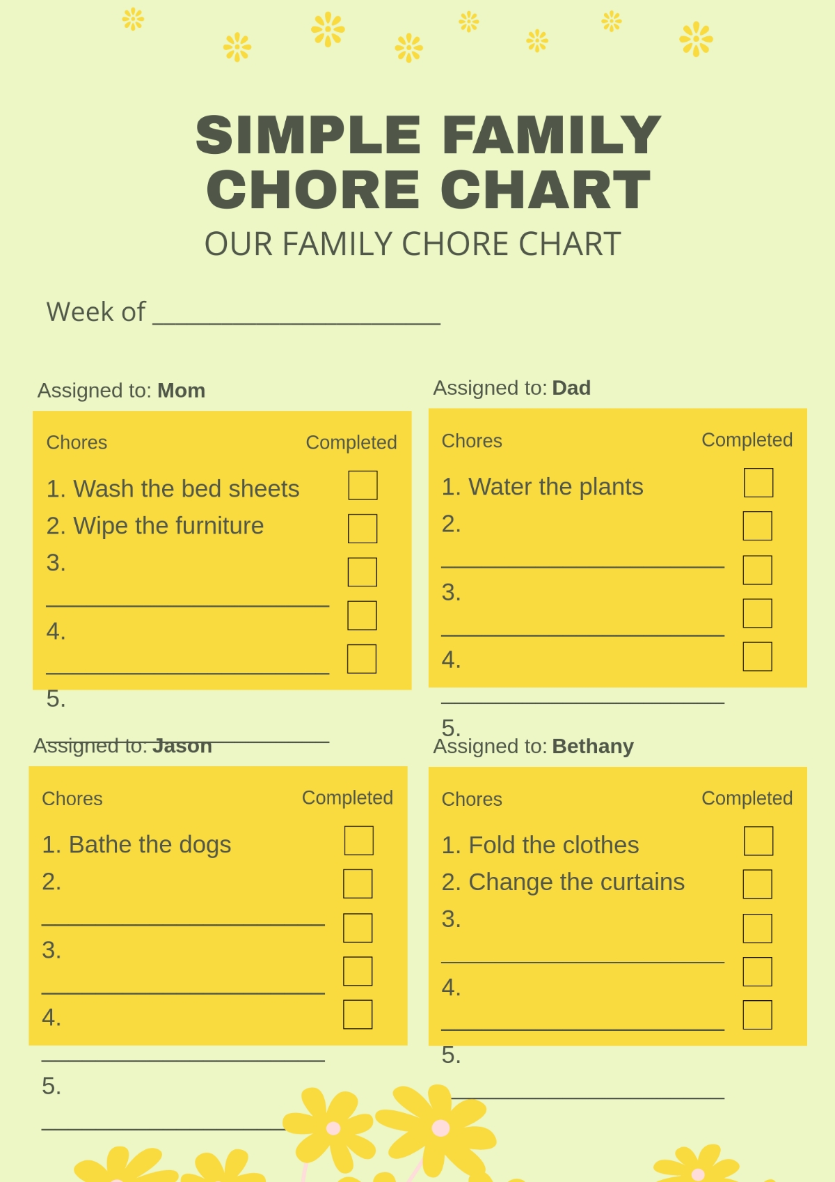 Free Simple Family Chore Chart Template To Edit Online