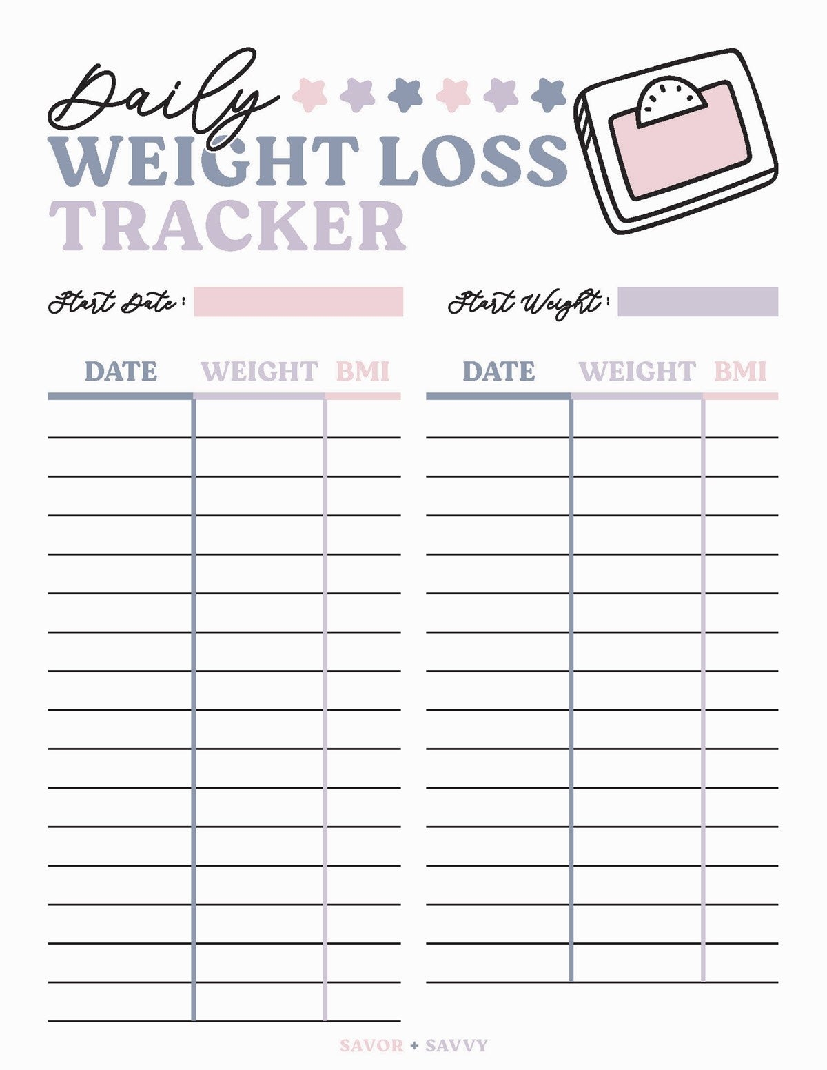 Printable Weightloss Chart