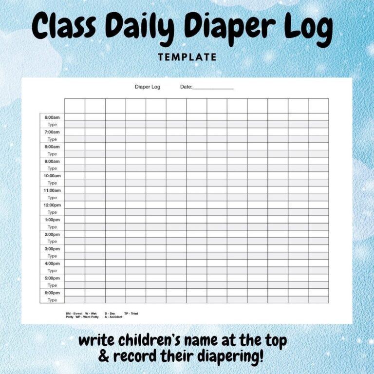 Full Page Classroom Daily Diaper Log Etsy