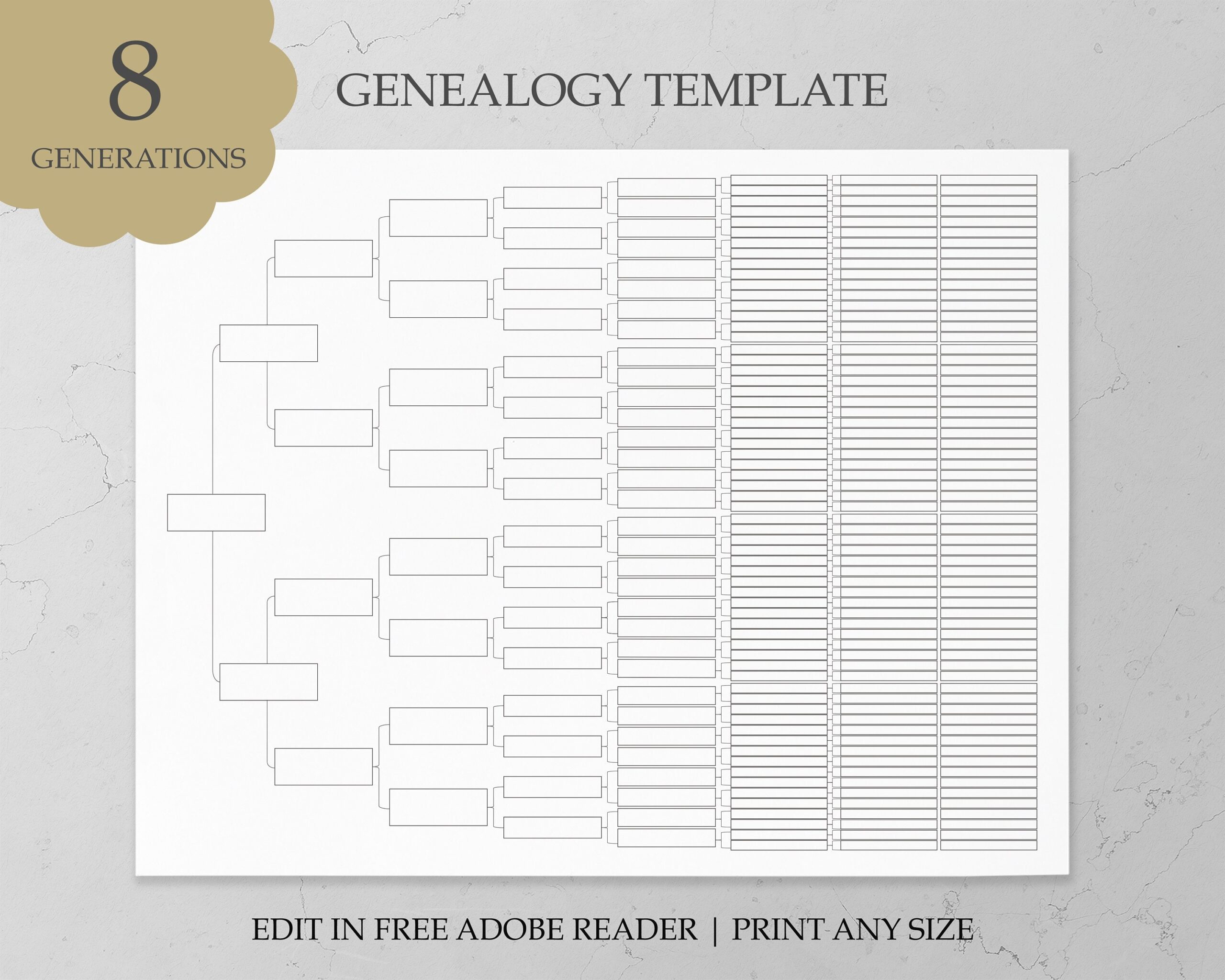 Genealogy Template Family Tree Chart 8 Generation Genealogy Chart Genealogy Form Pedigree Chart Family Tree Template Genealogy Worksheet Etsy UK