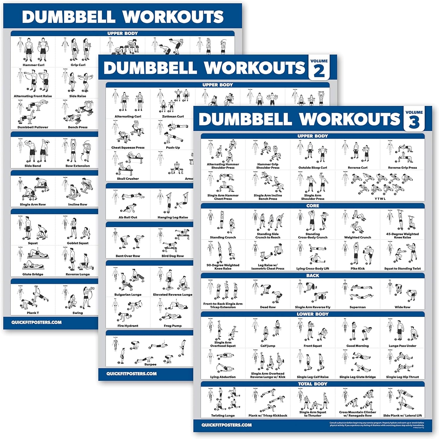 Home Gym Dumbbell Workout Posters 3 Pack Volume Martinique Ubuy