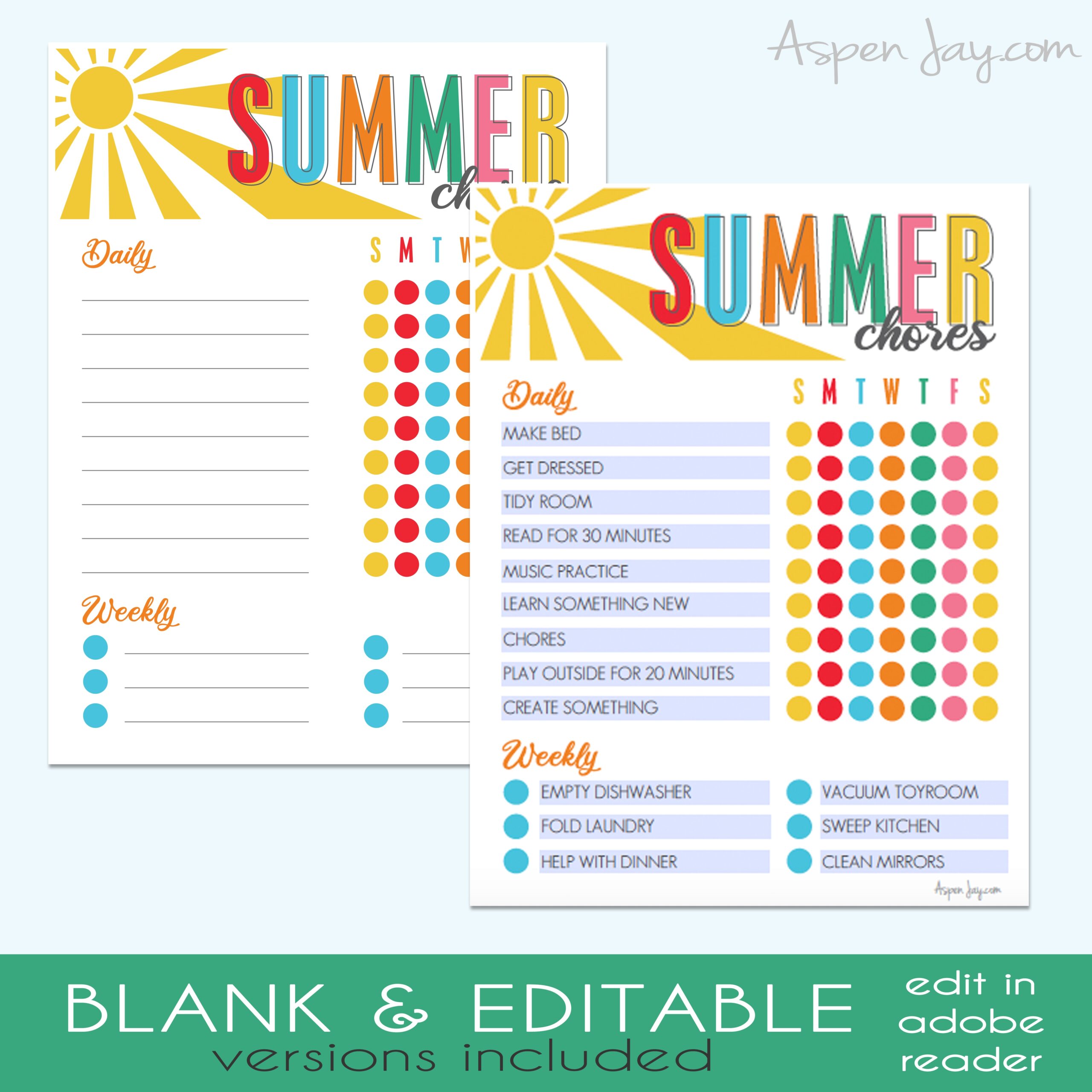 Kid s Summer Chore Chart Free Printable Aspen Jay Kid s Summer Chore Chart Free Printable Aspen Jay