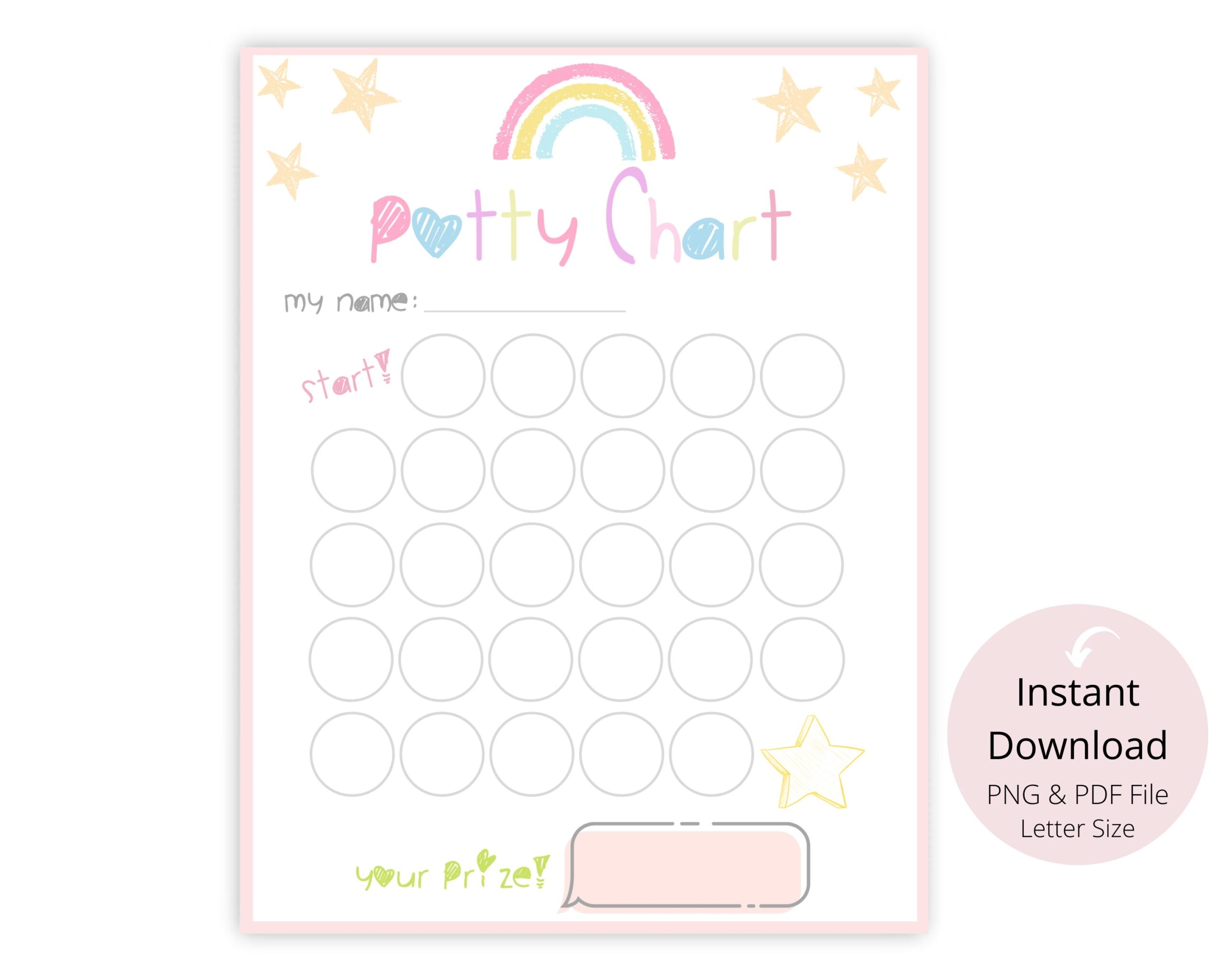 Kids Potty Training Chart Rainbow Printable INSTANT DOWNLOAD Toddlers Reward Chart Toilet Training Chart Etsy