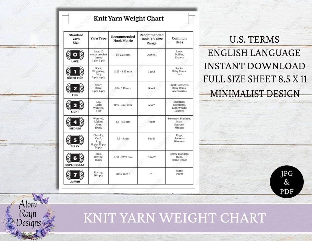 Printable Yarn Weight Chart Printable Yarn Weight Chart