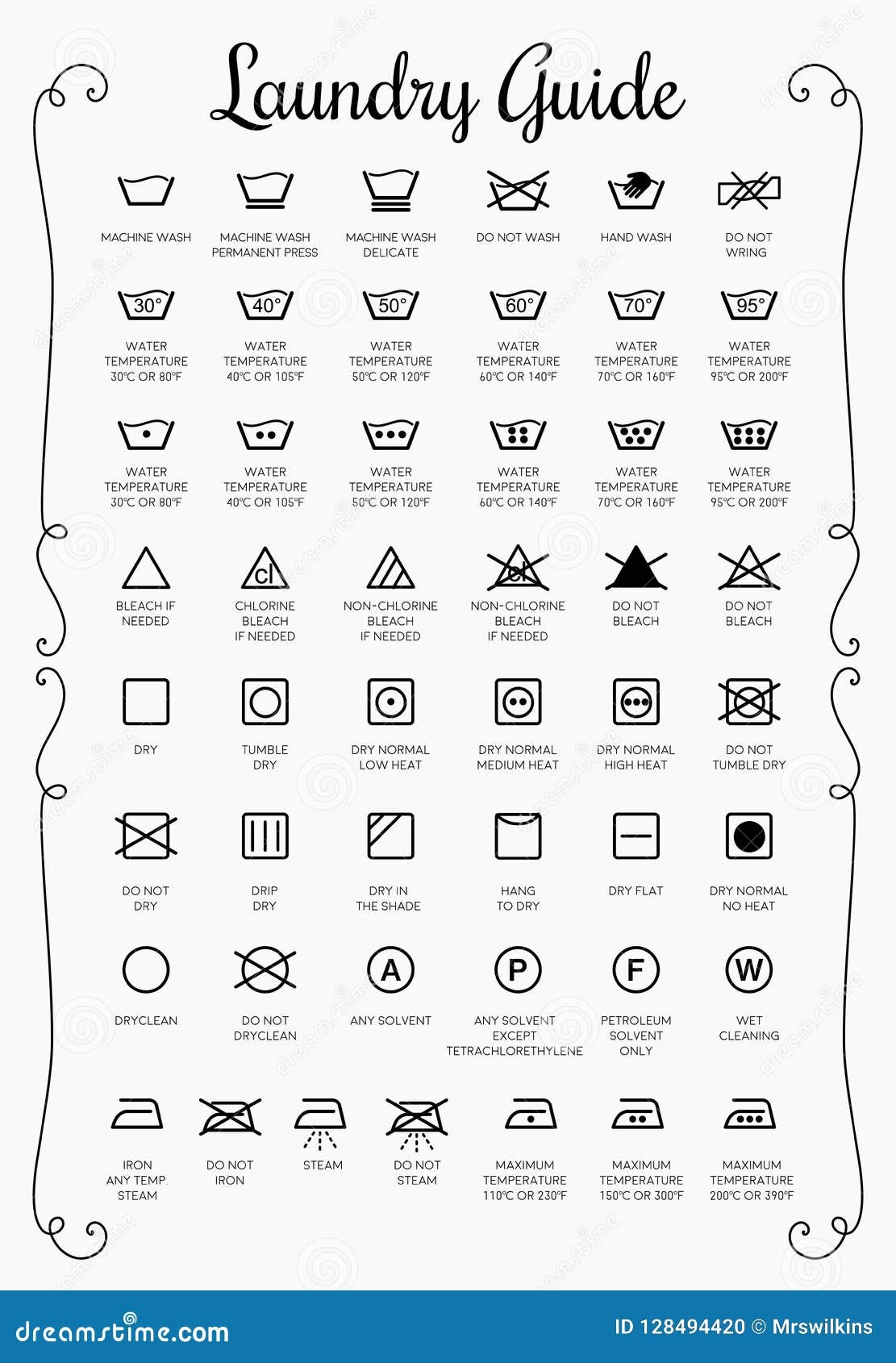 Laundry Symbols And Icons Set Vector Stock Illustration 