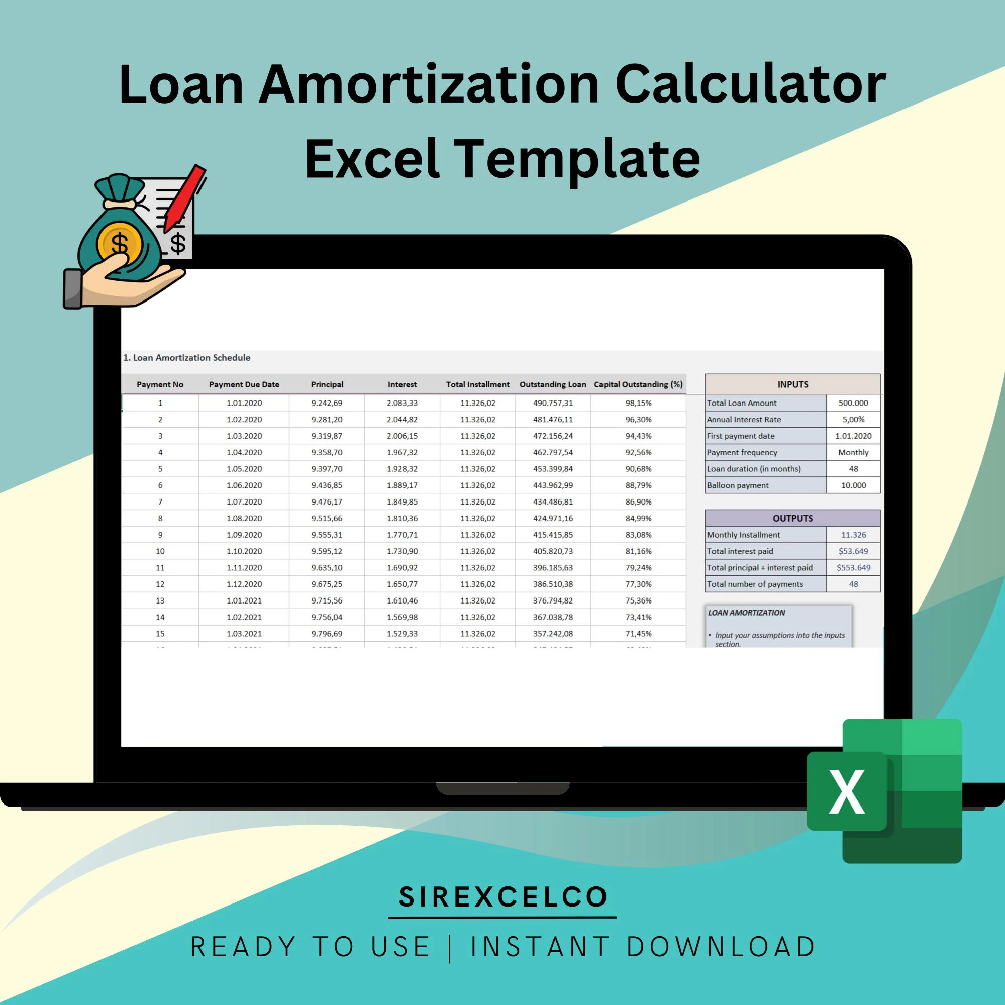 Loan Amortization Calculator Excel Template Detailed Loan Repayment Schedule Mortgage Principal U0026 Interest Eloquens