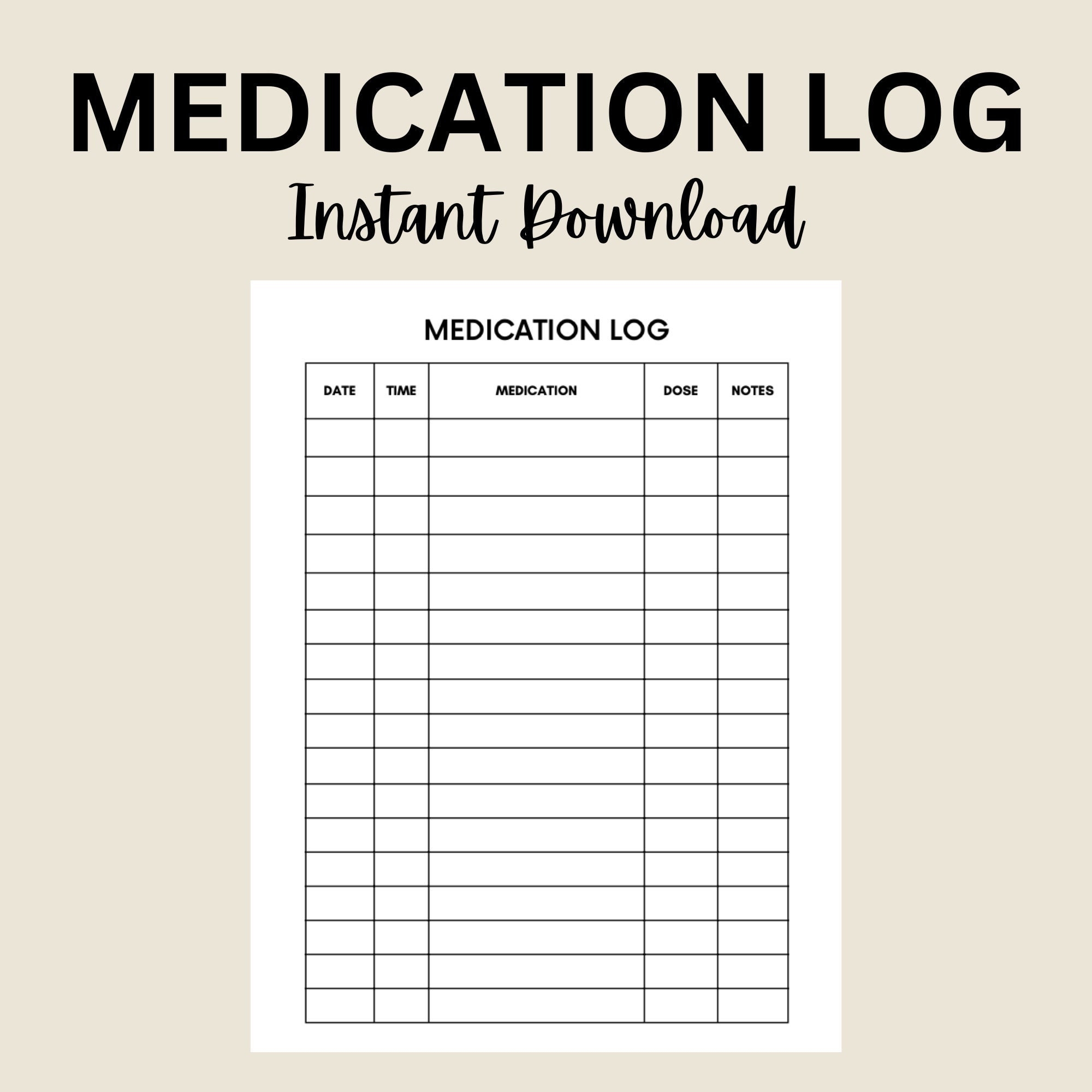 Medication Log Printable Medication Tracker Medication Chart Daily Medication Log Report Schedule Medication List Template Planner PDF Etsy UK