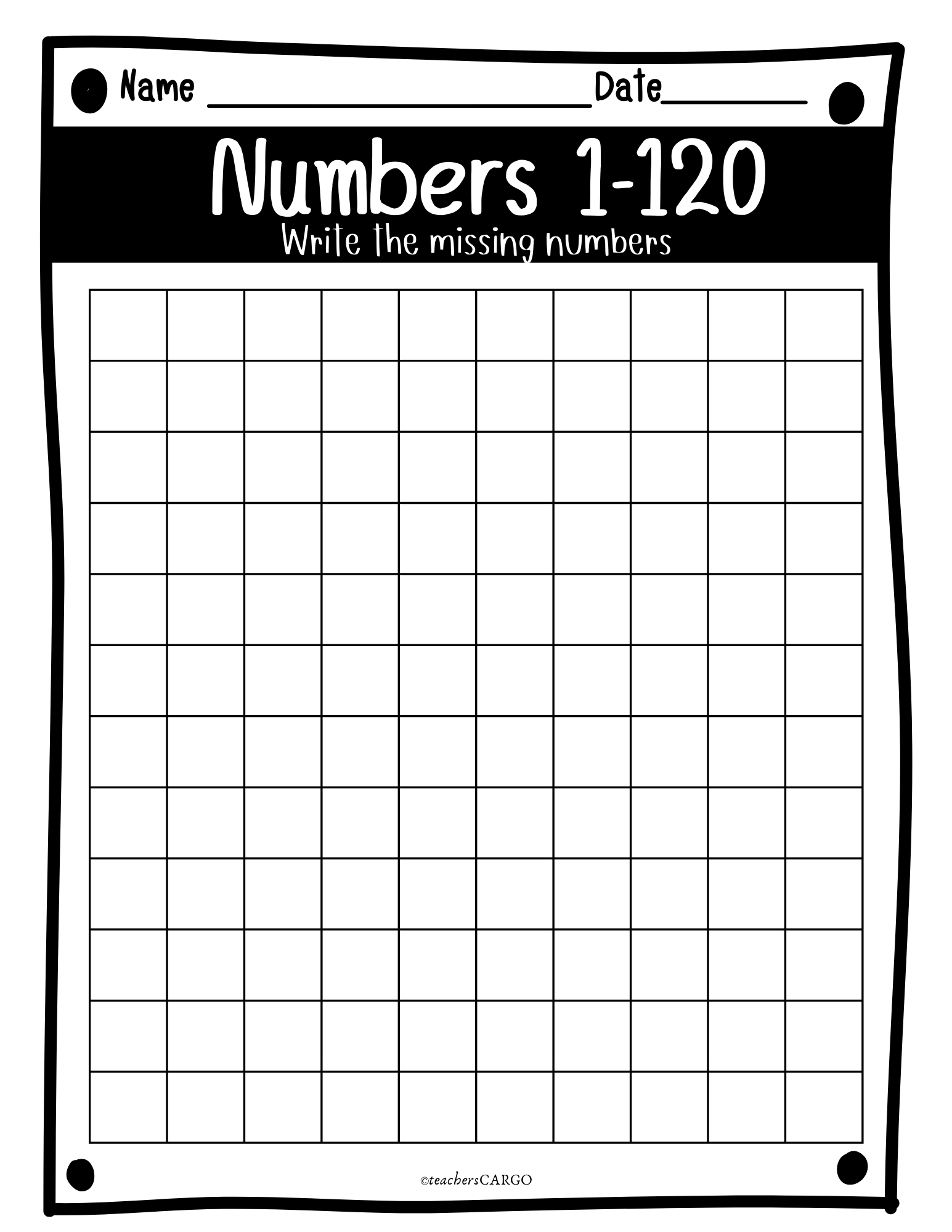 Missing Numbers To 120 Counting To 120 Worksheets 120 Chart And Blank Cha