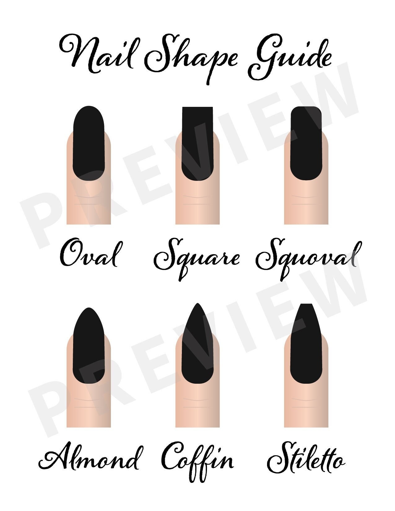 Nail Shape Guide Nail Salon Sign Nail Shapes Nail Salon Decor Digital Art Digital Sign Nails Gift EASY PRINT 8 5x11in DIGITAL File
