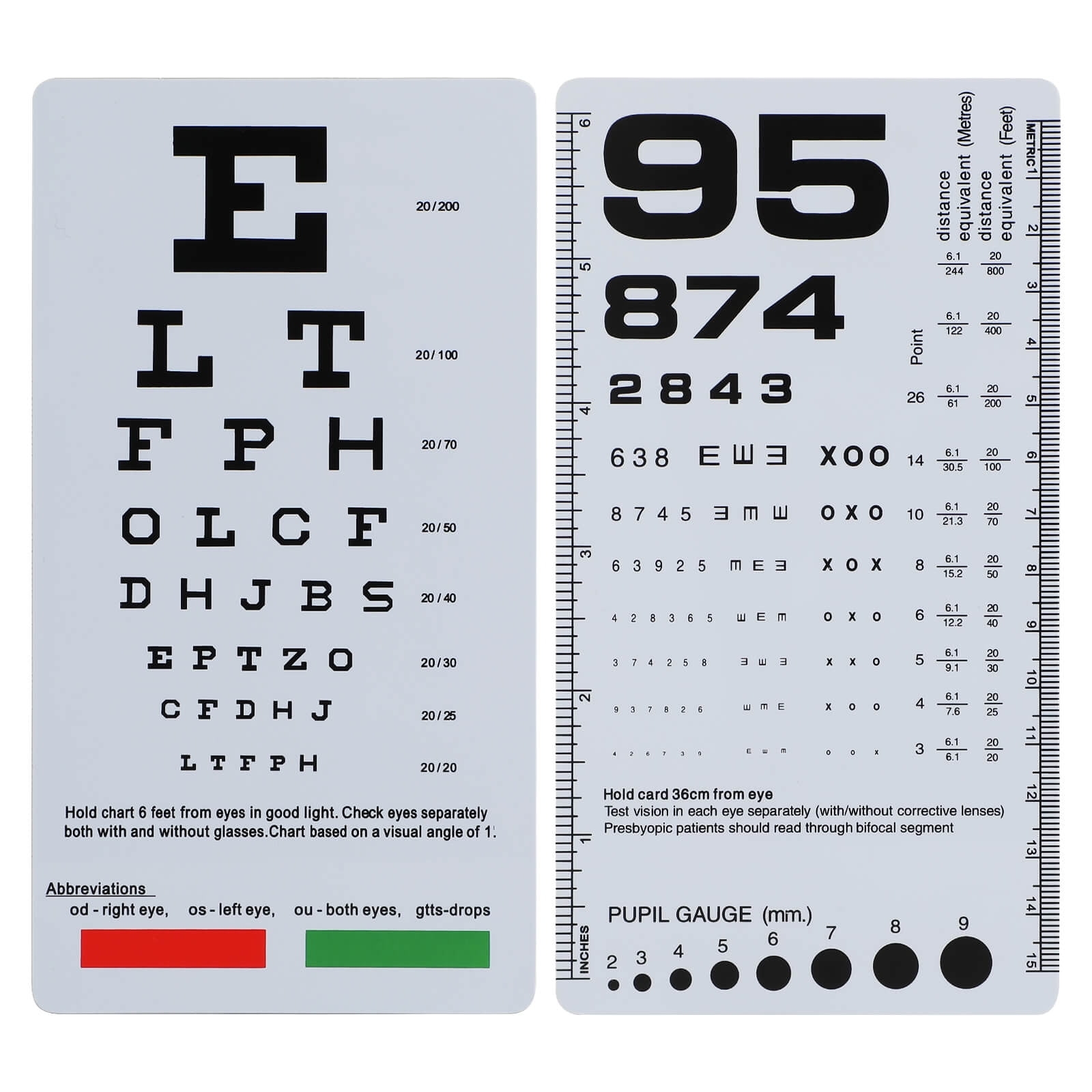NOYOC 2 Pack Pocket Eye Chart For Students Kids Gifts 2 In 1 Snellen Eye Chart 6 Feet And Rosenbaum Pocket Vision Chart Handheld Double Sided Plastic Eye Test Chart For Eye