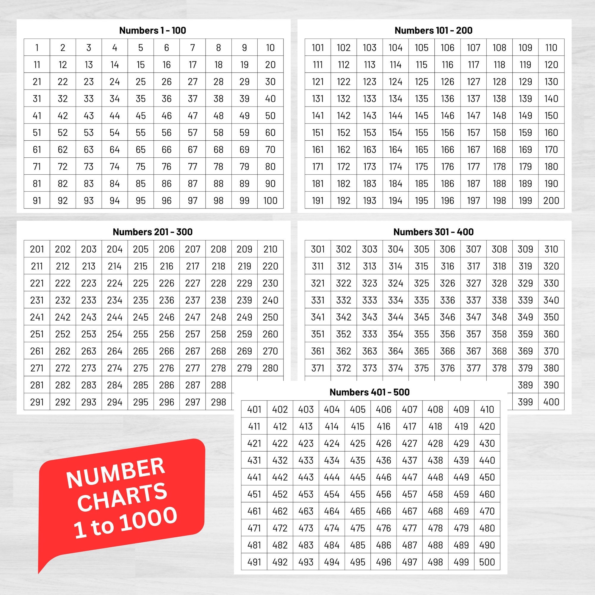 Number Charts 1 1000 Numbers 1 1000 Printable Numbers And 