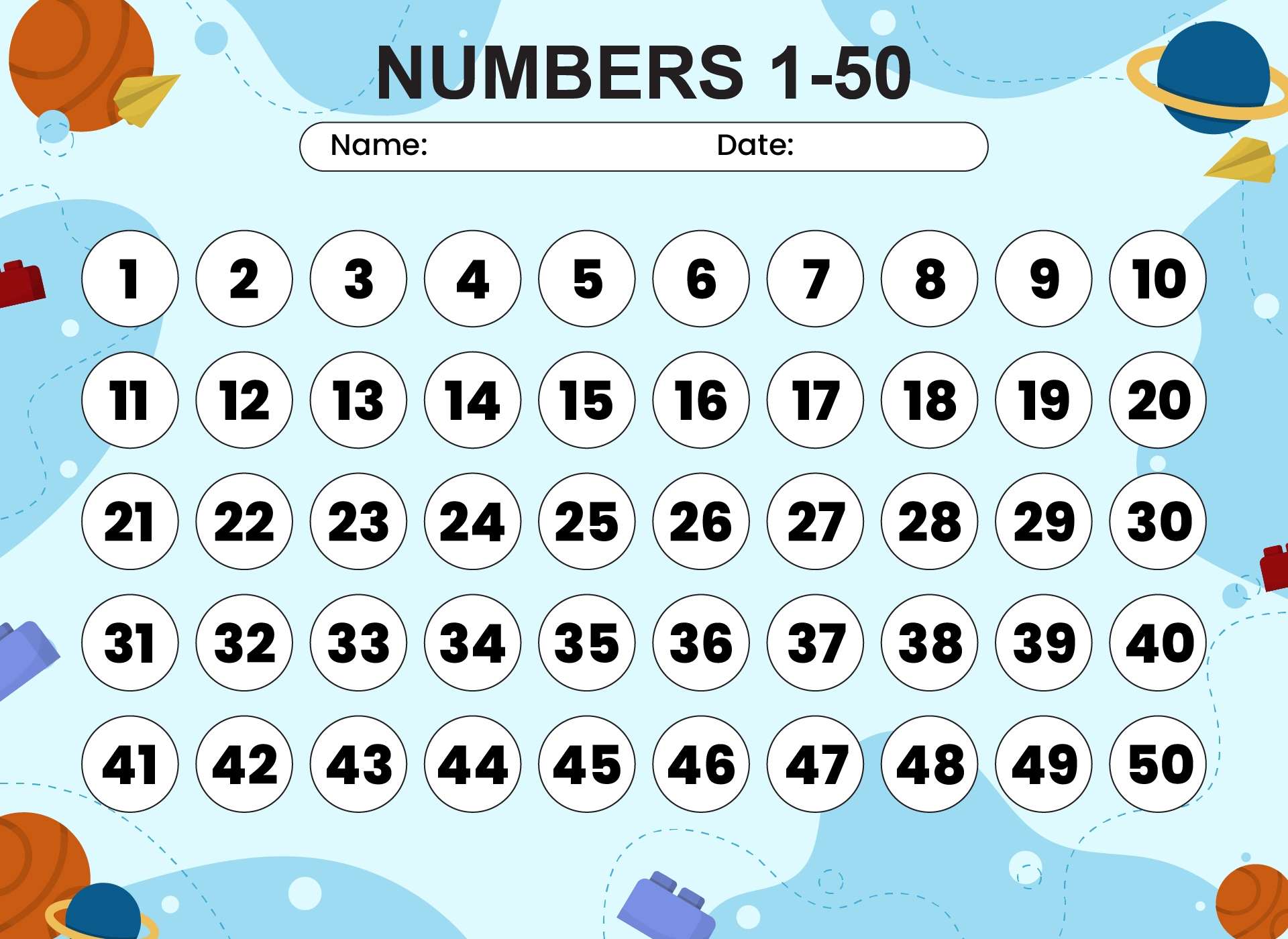 Printable Numbers 1 50 Chart Printable Numbers 1 50 Chart