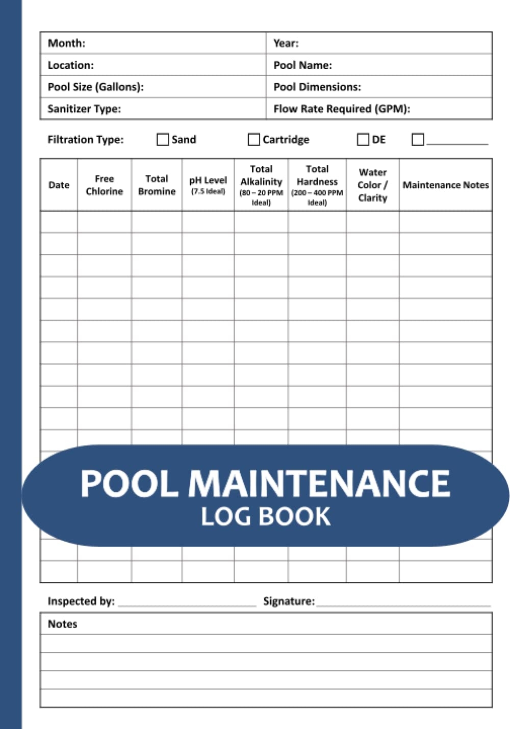 Pool Maintenance Log Book Swimming Pool Maintenance And Cleaning Logbook Track Pool Maintenance Pool Care Service Checklist Record Book For Home 