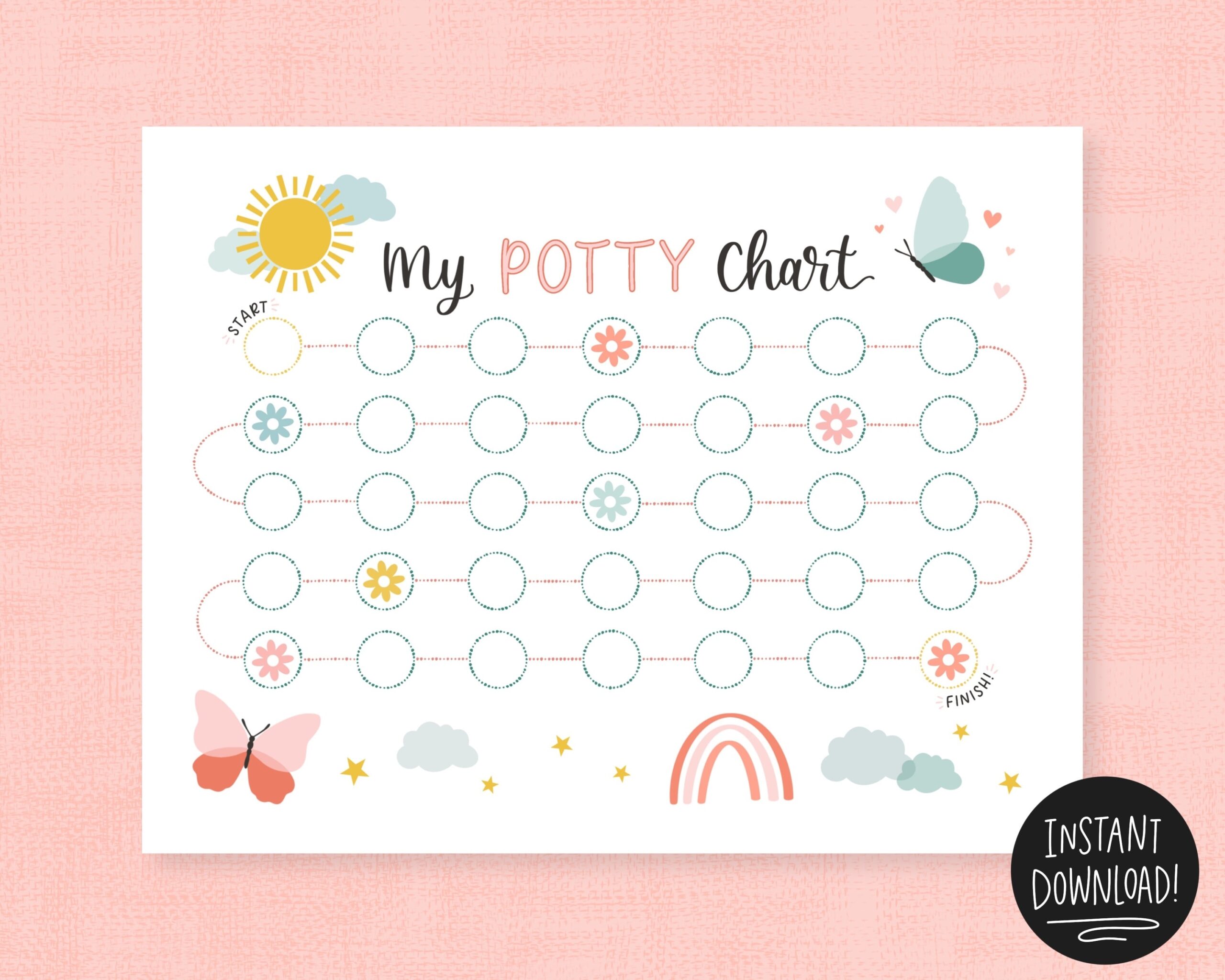 Potty Training Reward Chart Printable Girl Potty Chart Butterflies Rainbows Flowers Etsy