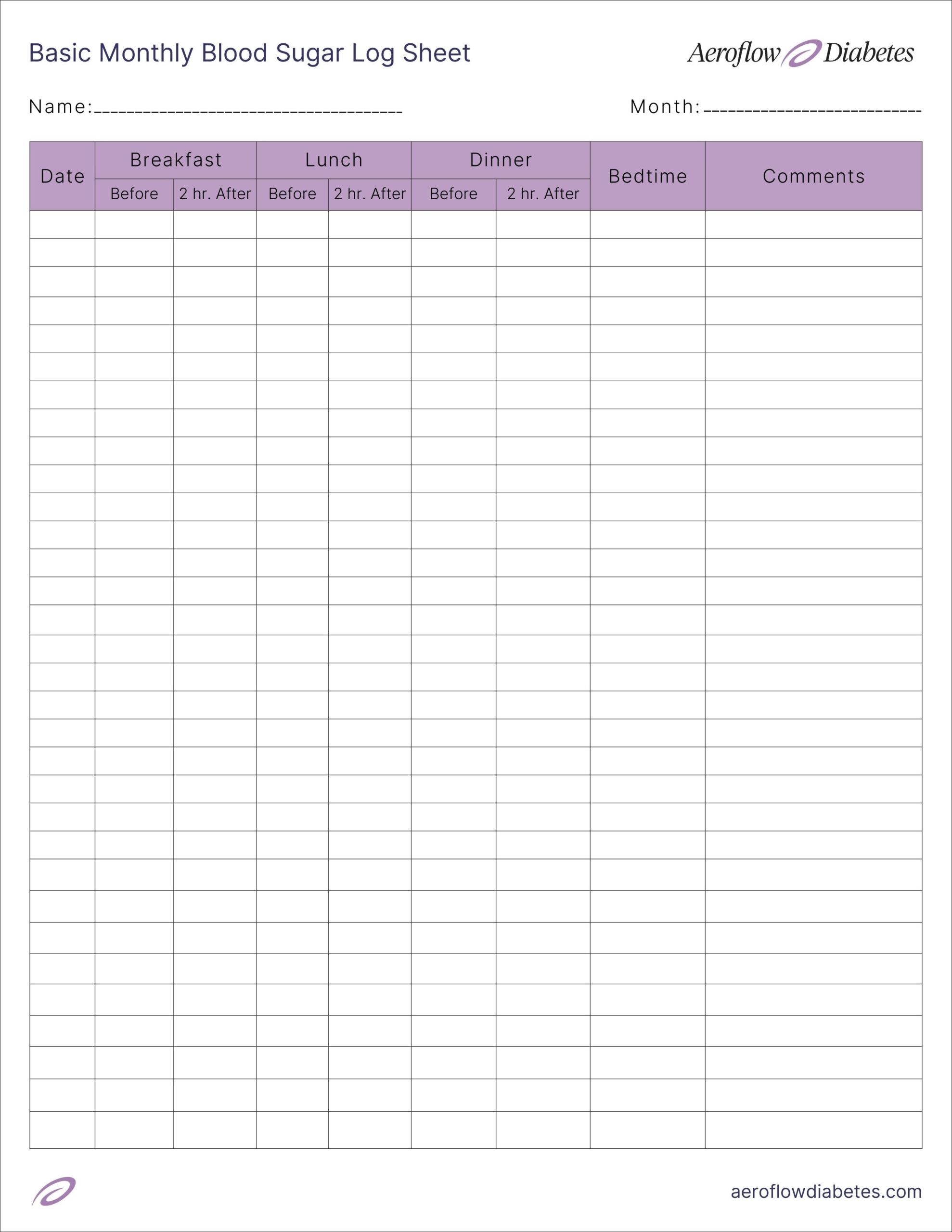 Printable Blood Sugar Log Sheet Aeroflow Diabetes
