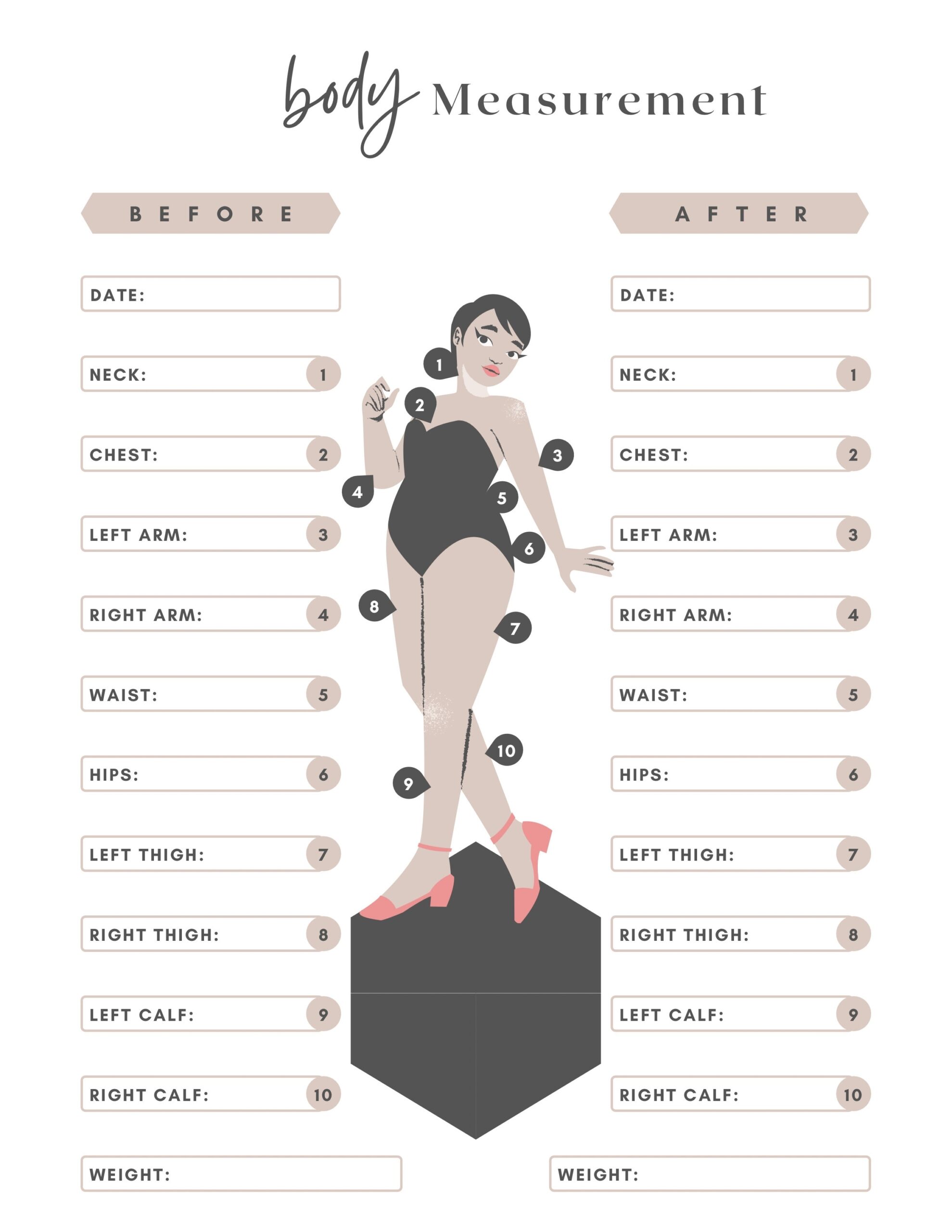 Printable Body Measurement Tracker Body Size Log Diet Planner Weight Loss Planner Printable Planner Letter Pdf Instant Download