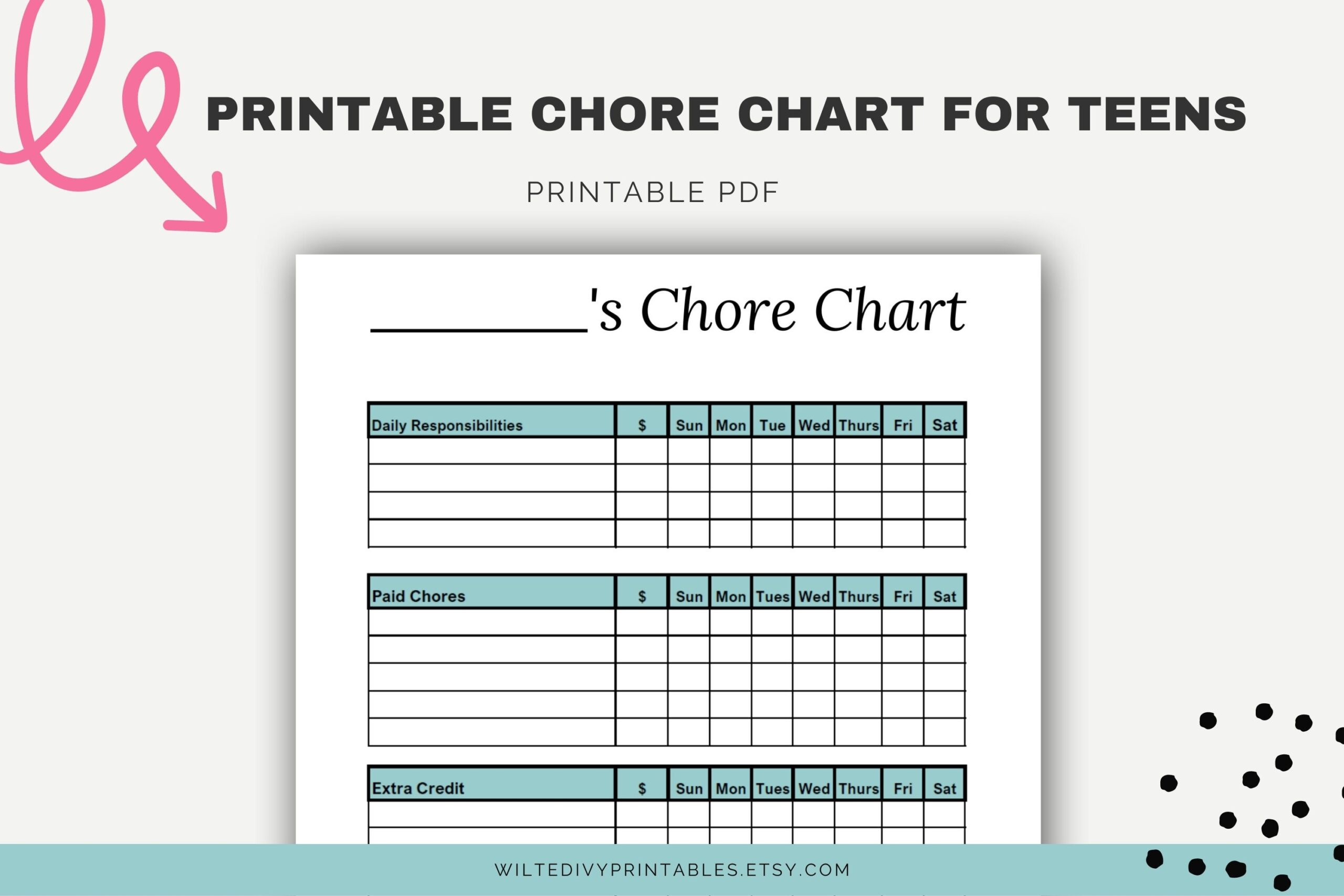 Printable Chore Chart For Teens Paid Chores Chart Teenager Chore Chart Chore Chart PDF Printable Etsy UK