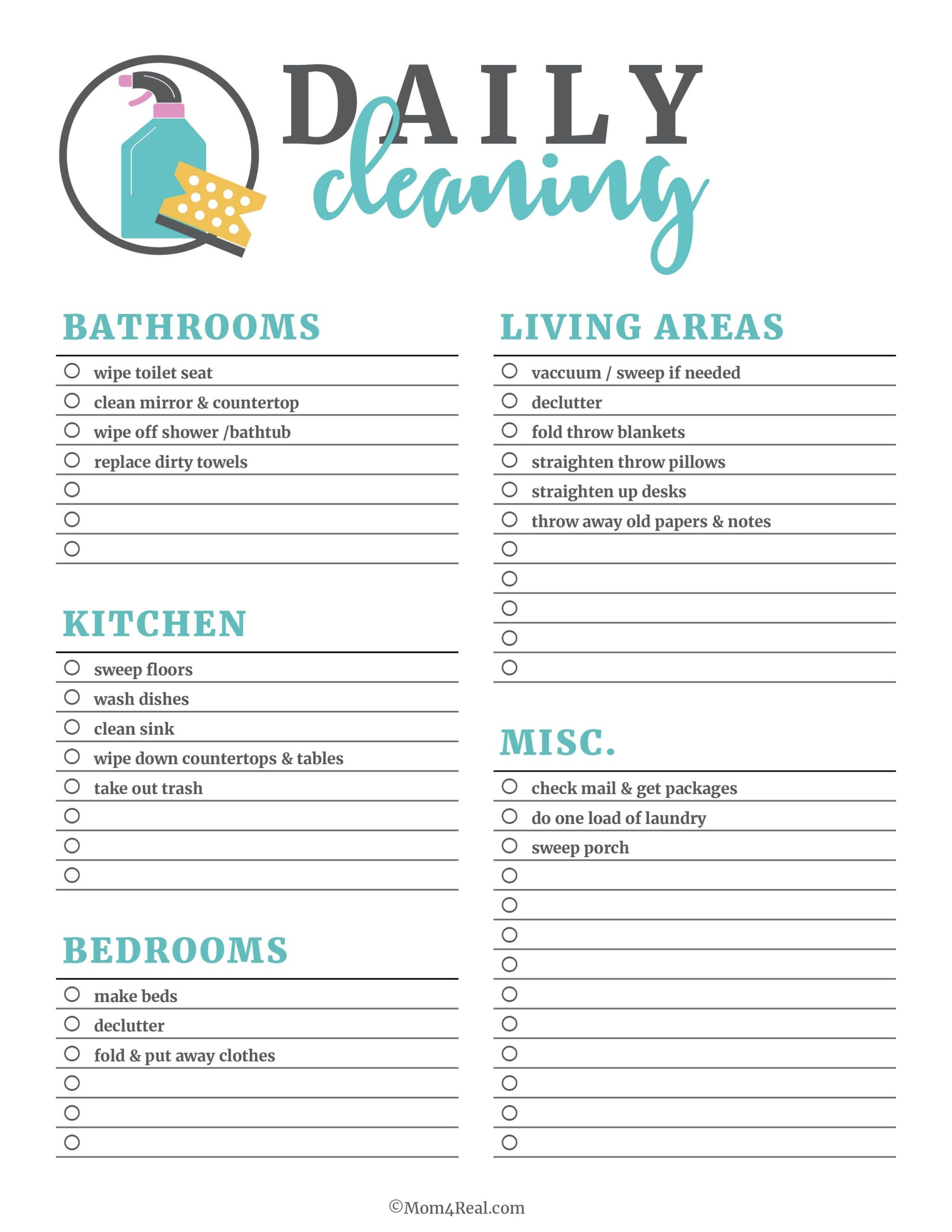 Printable Cleaning Checklists Daily Weekly U0026 Monthly Tasks Printable Cleaning Checklists Daily Weekly U0026 Monthly Tasks