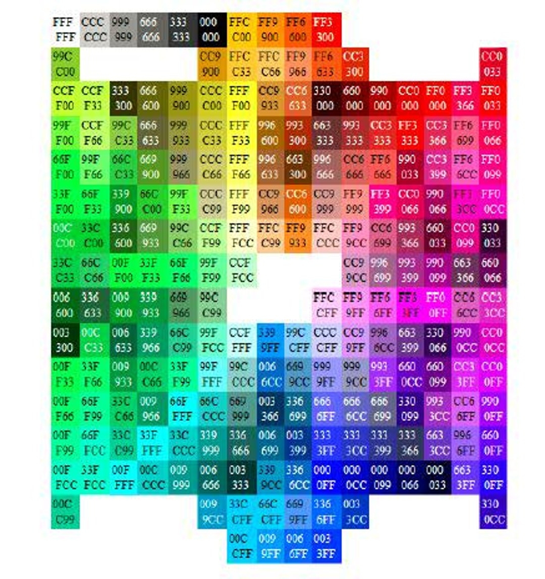 Printable Color Chart With Hex Values Etsy UK