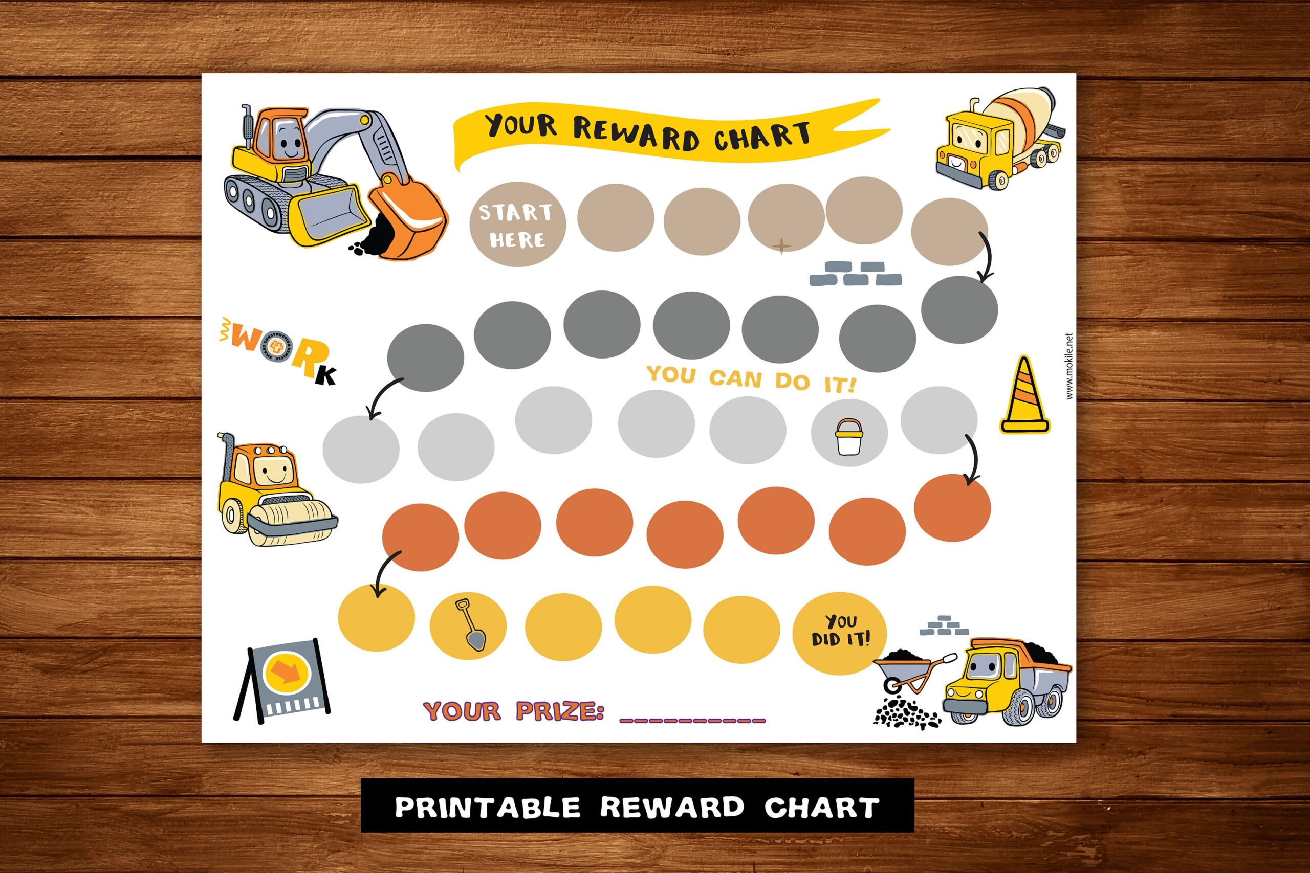 Printable Construction Reward Chart Sticker Chart Instant 