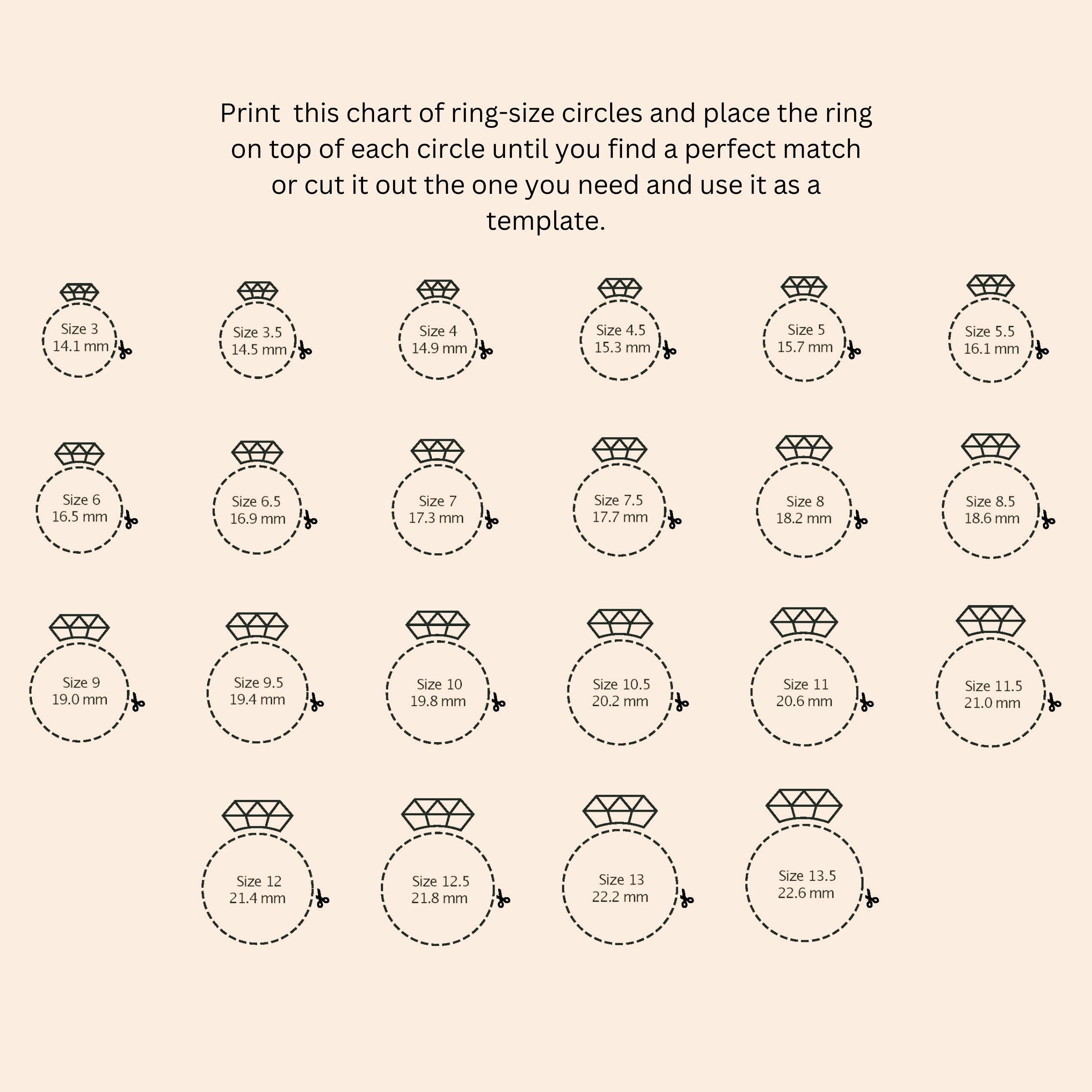 Printable Diamond Ring Sizer Ring Size Finder Ring Size 