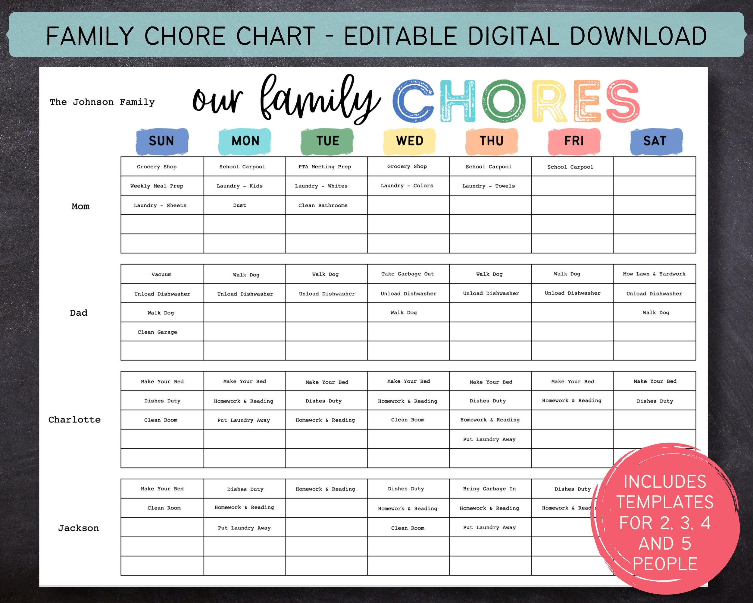 Free Printable Family Chore Chart