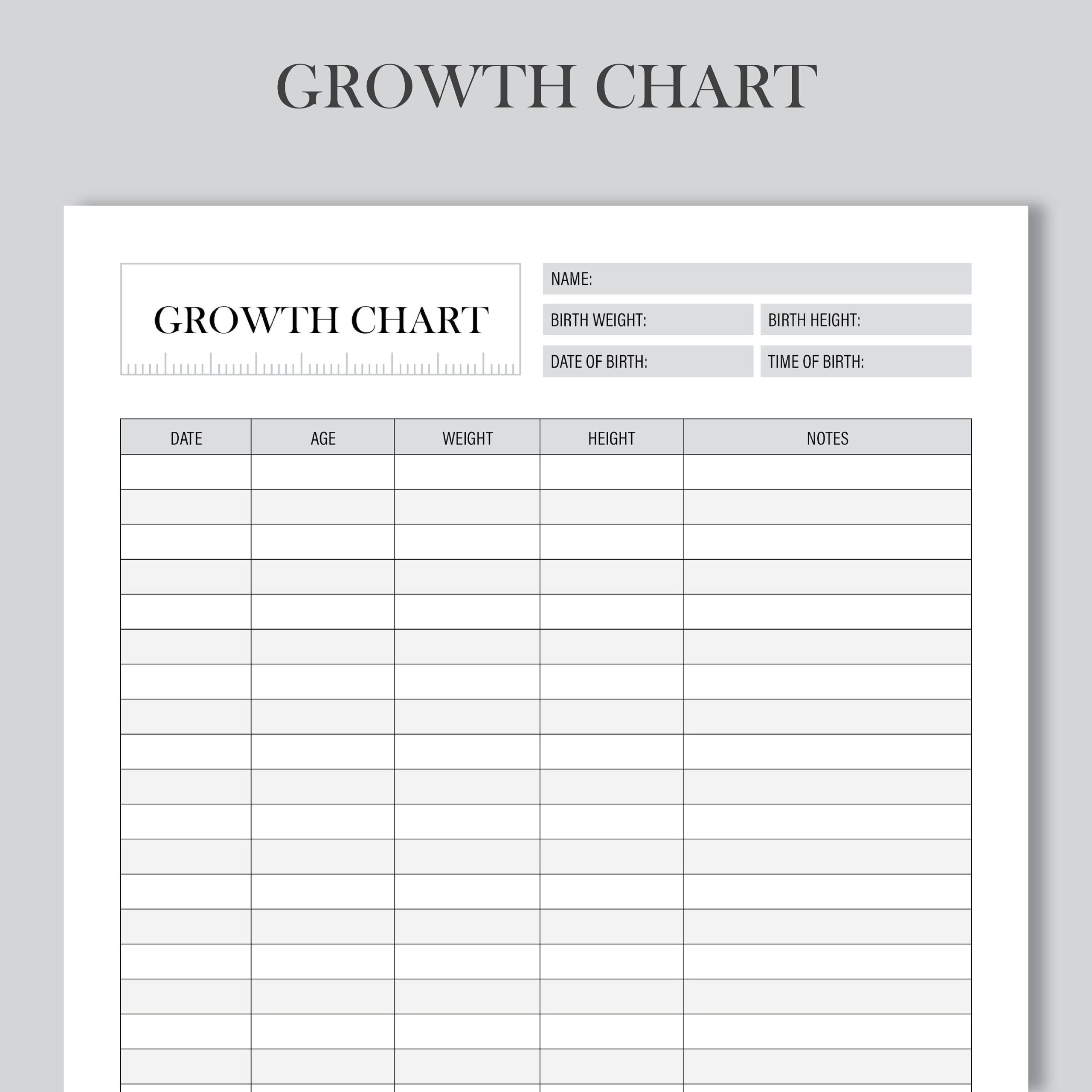 Printable Growth Chart Growth Template Baby Growth Tracker Growth Progress New Born Growth Journal Growth Log US LETTER A4 A5 Etsy