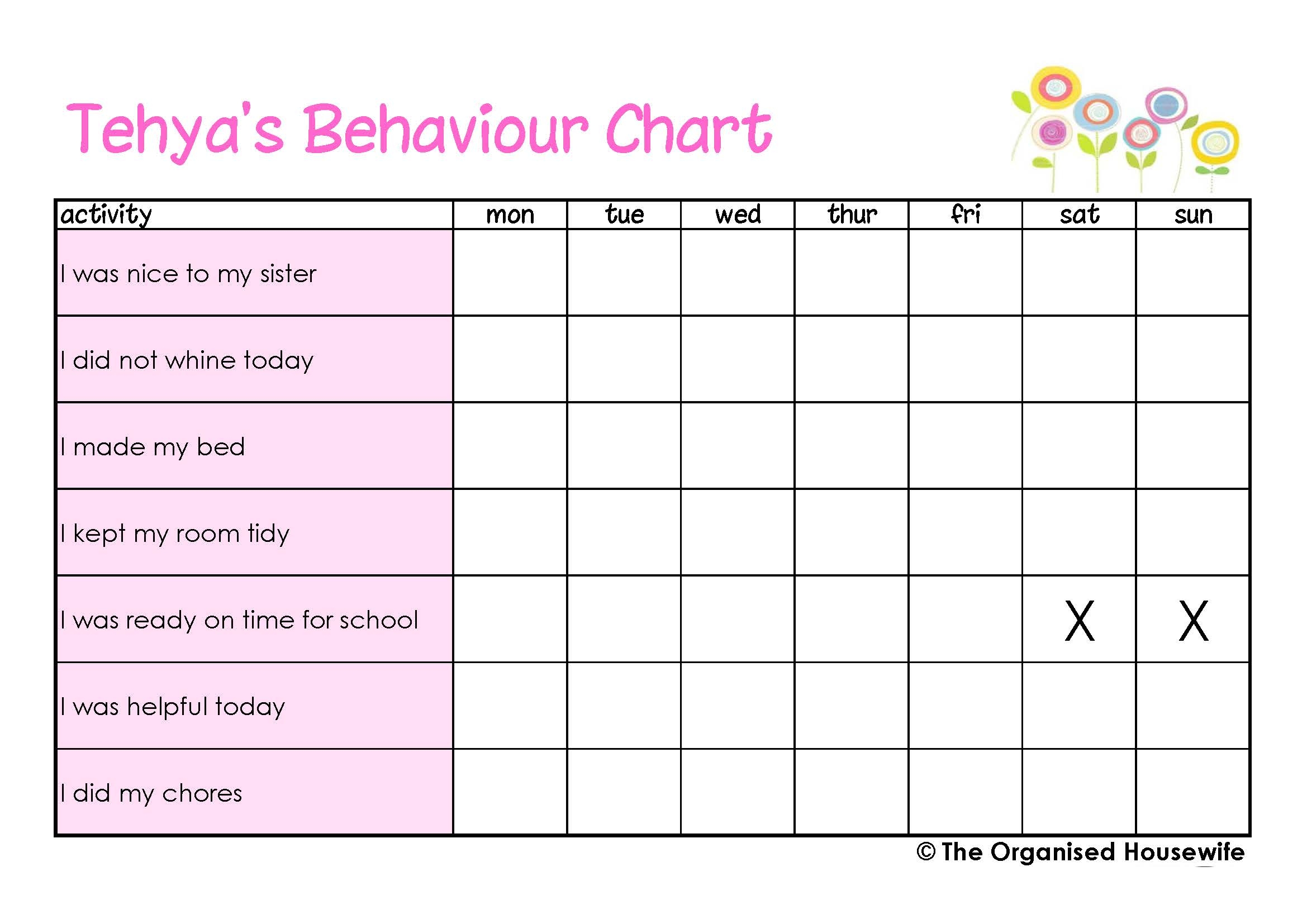 Behaviour Management Printable Reward Charts