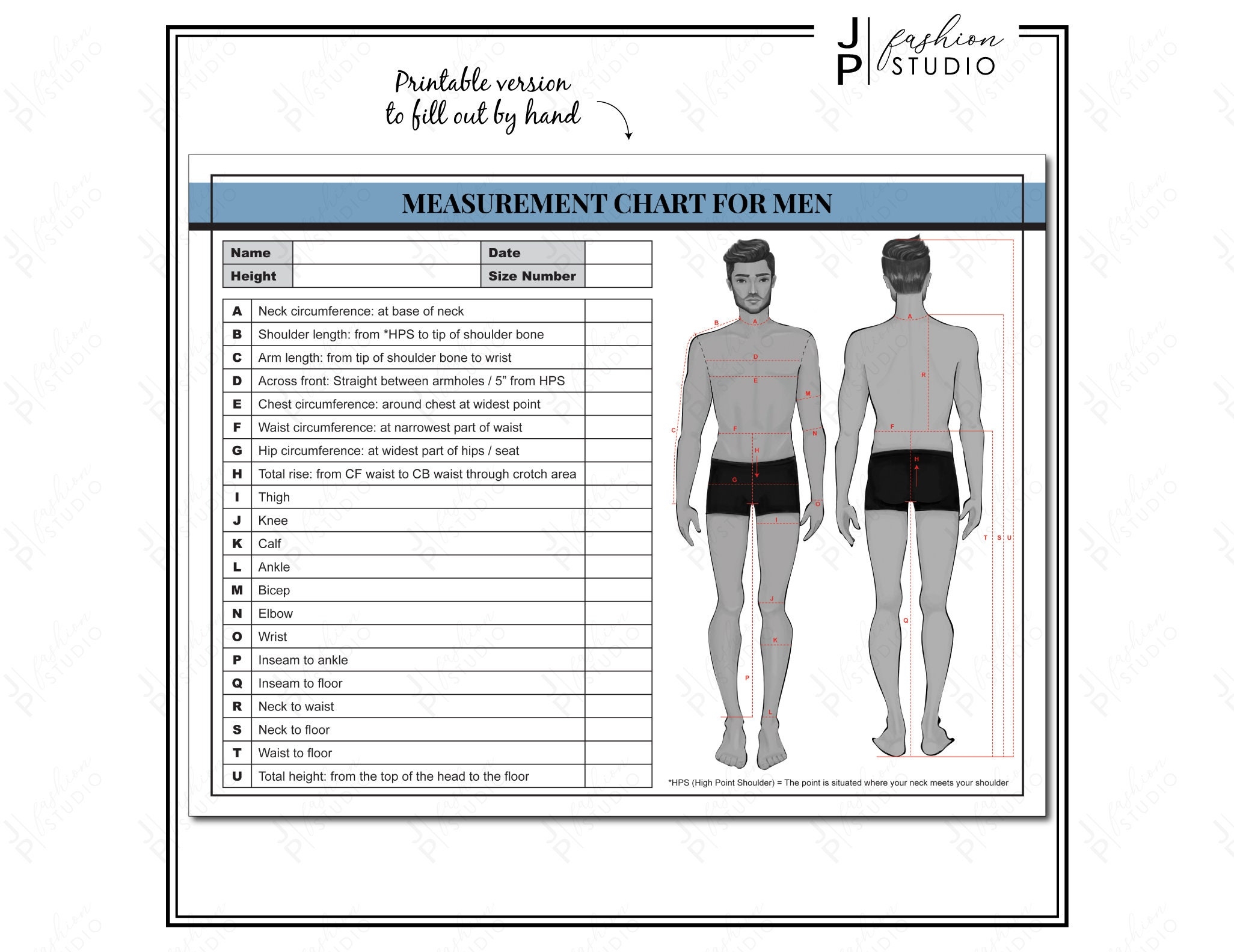 PRINTABLE Men s Body Measurement Sheet Fashion Designer Template Sewing Measurement Sheet PDF U0026 JPG Etsy UK