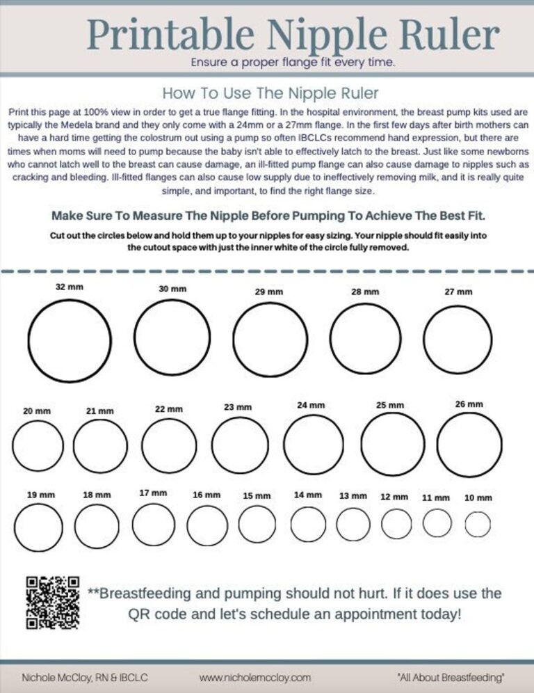 Printable Nipple Ruler U0026 Flange Fitting Tool For Pumping And Breastfeeding Nipple Size Etsy