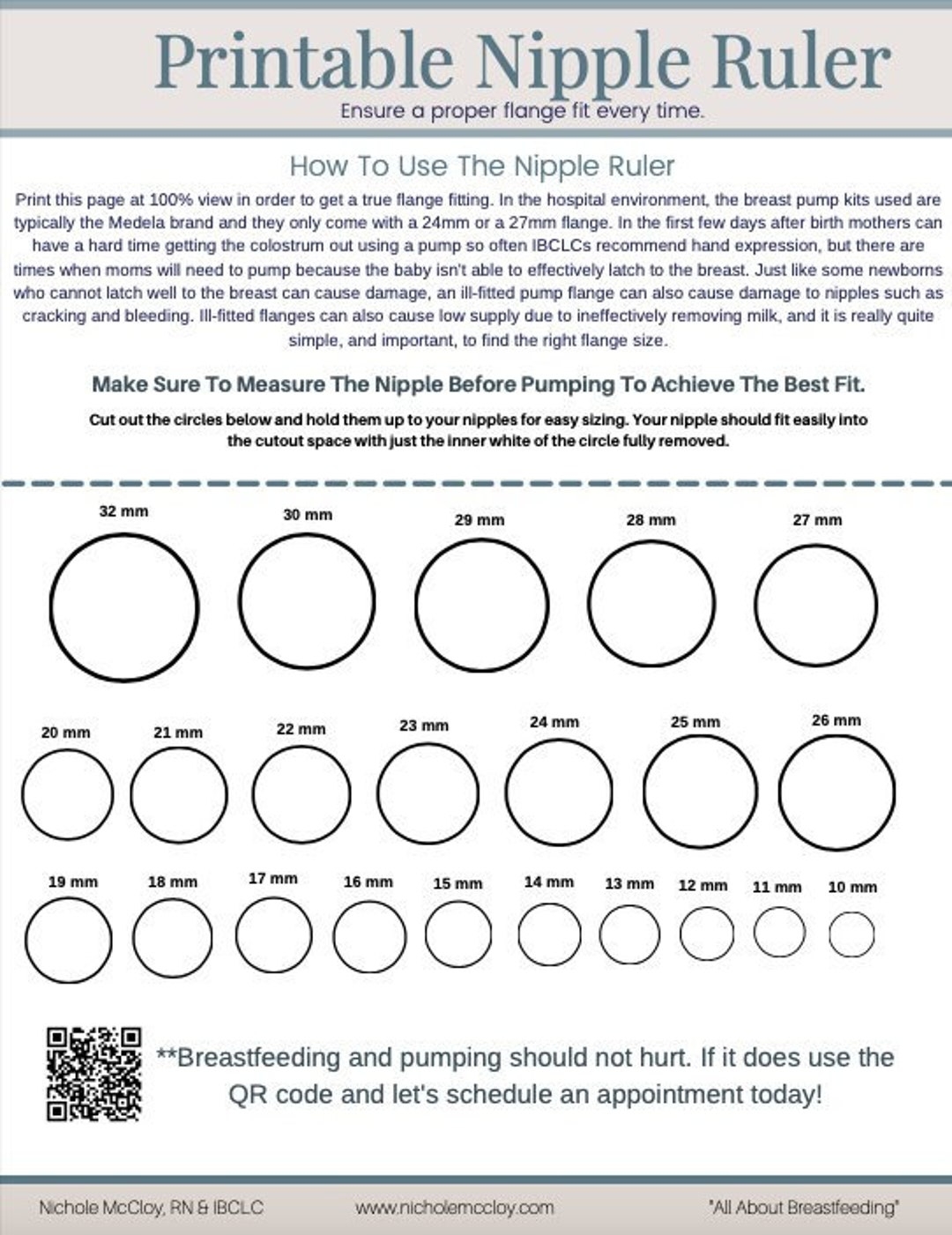 Printable Nipple Ruler U0026 Flange Fitting Tool For Pumping And Breastfeeding Nipple Size Etsy