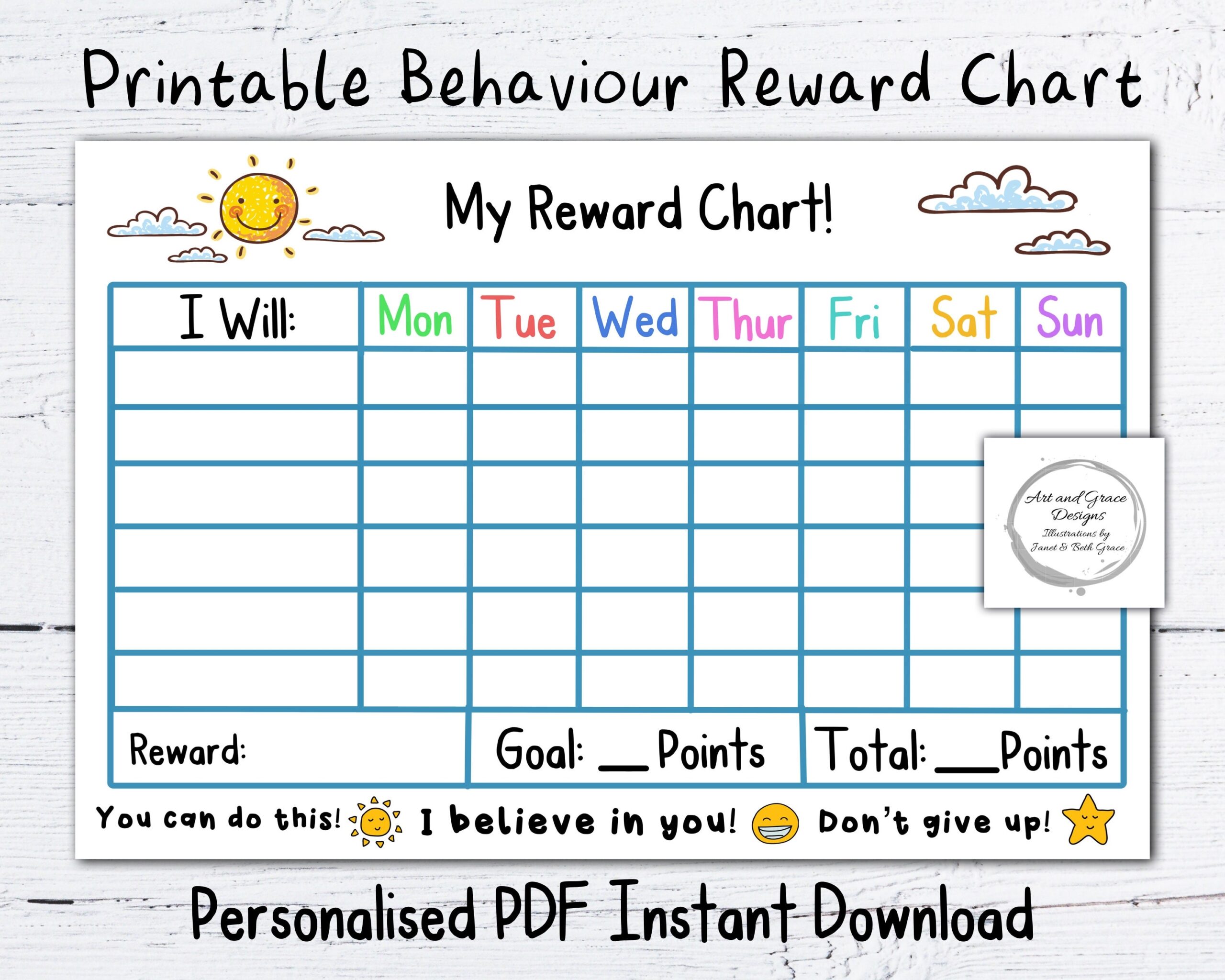 Printable PDF Reward Chart School And Home Planner Instant Download Kid s Behaviour Chart Book List Encouragement Chart Etsy