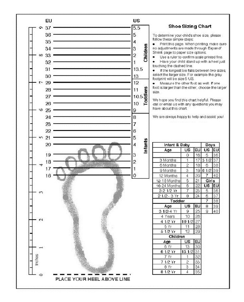 Foot Sizing Chart Printable