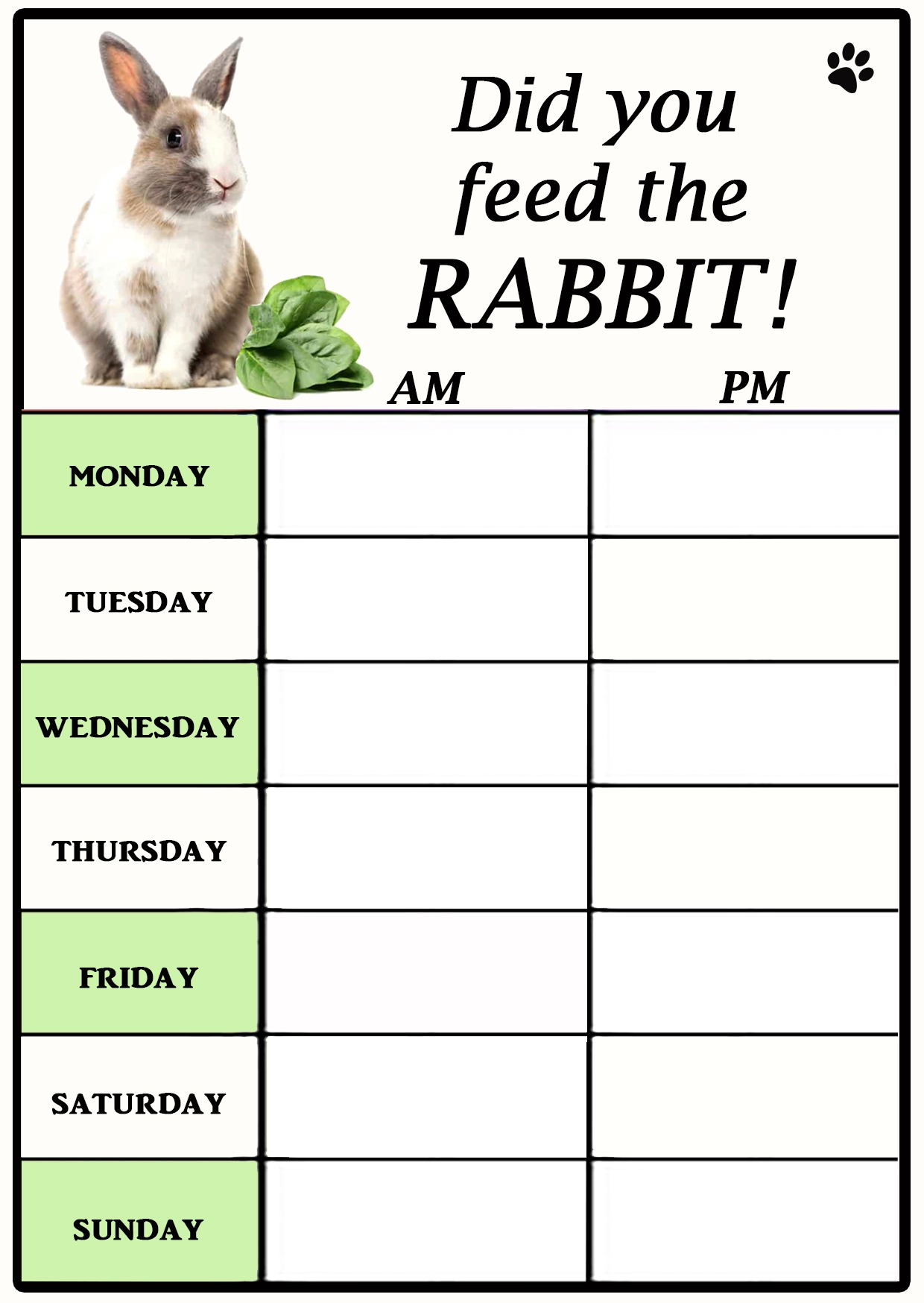 RABBIT FRIDGE DRY WIPE FEEDING CHART Car Pets Ltd RABBIT FRIDGE DRY WIPE FEEDING CHART Car Pets Ltd
