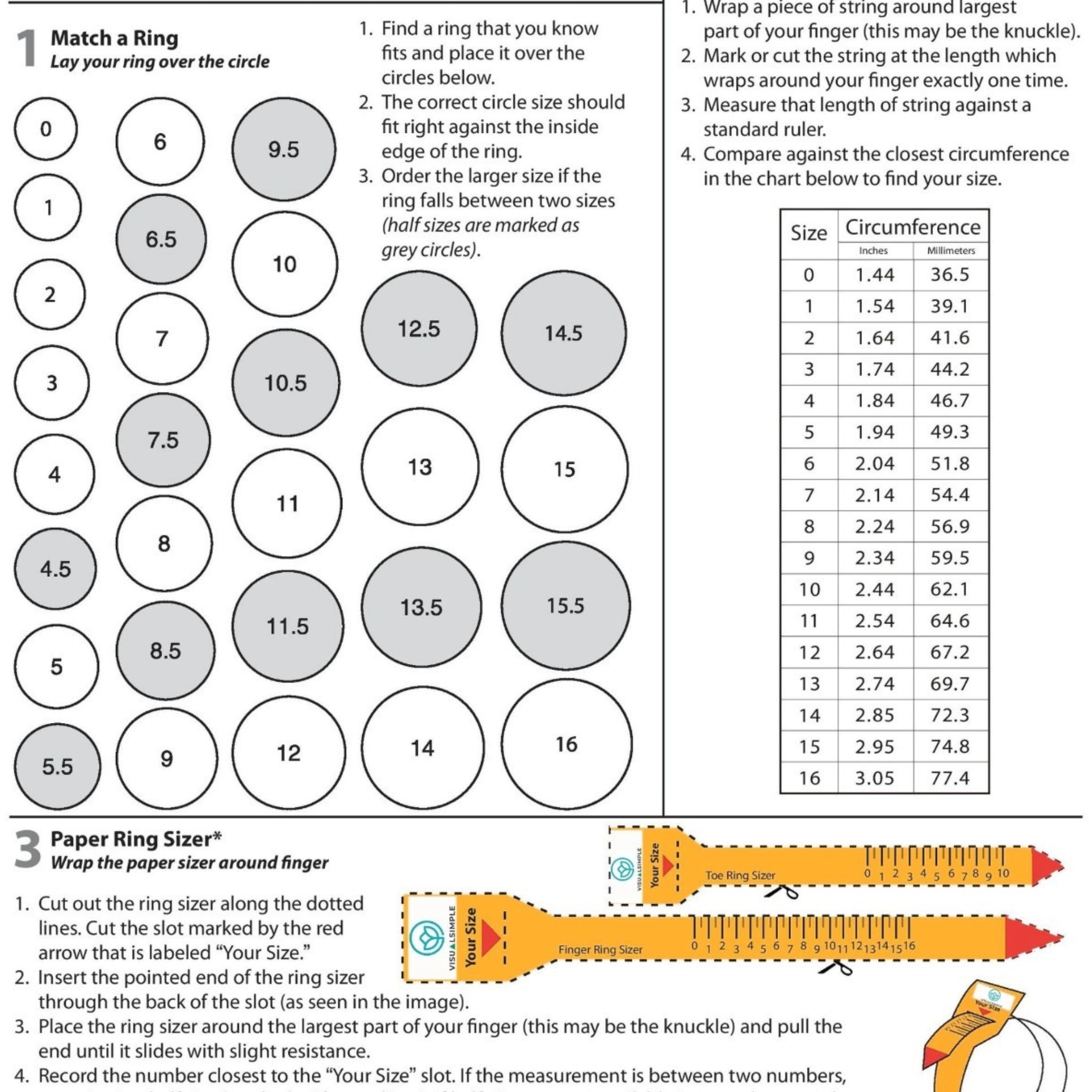 Ring Sizer Printable Chart