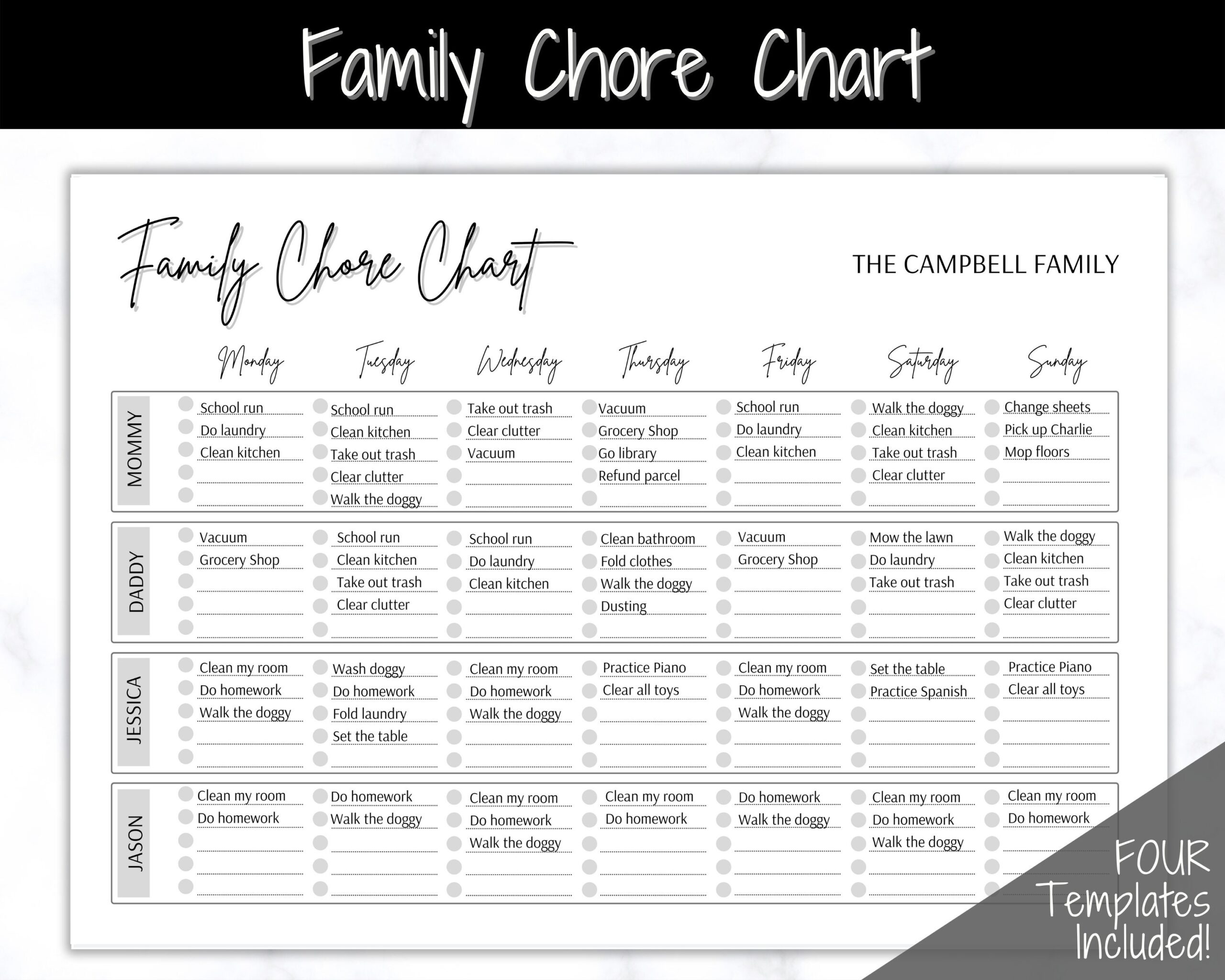 SIMPLE Family Chore Chart Editable Family Planner Printable Weekly Family Schedule Family Calendar Command Center Household Kid Adult Etsy