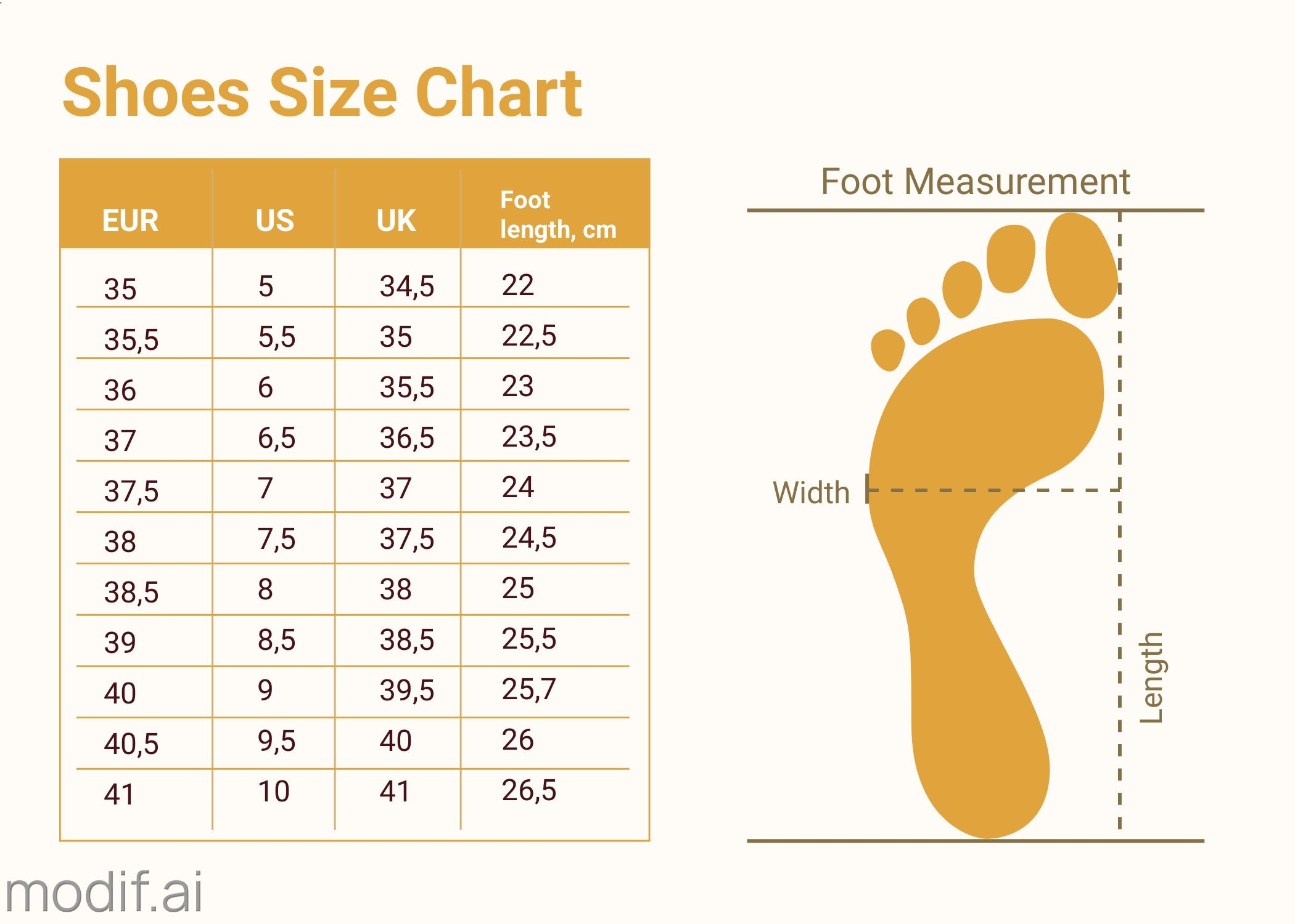 Size Table Chart Template For Shoes Mediamodifier