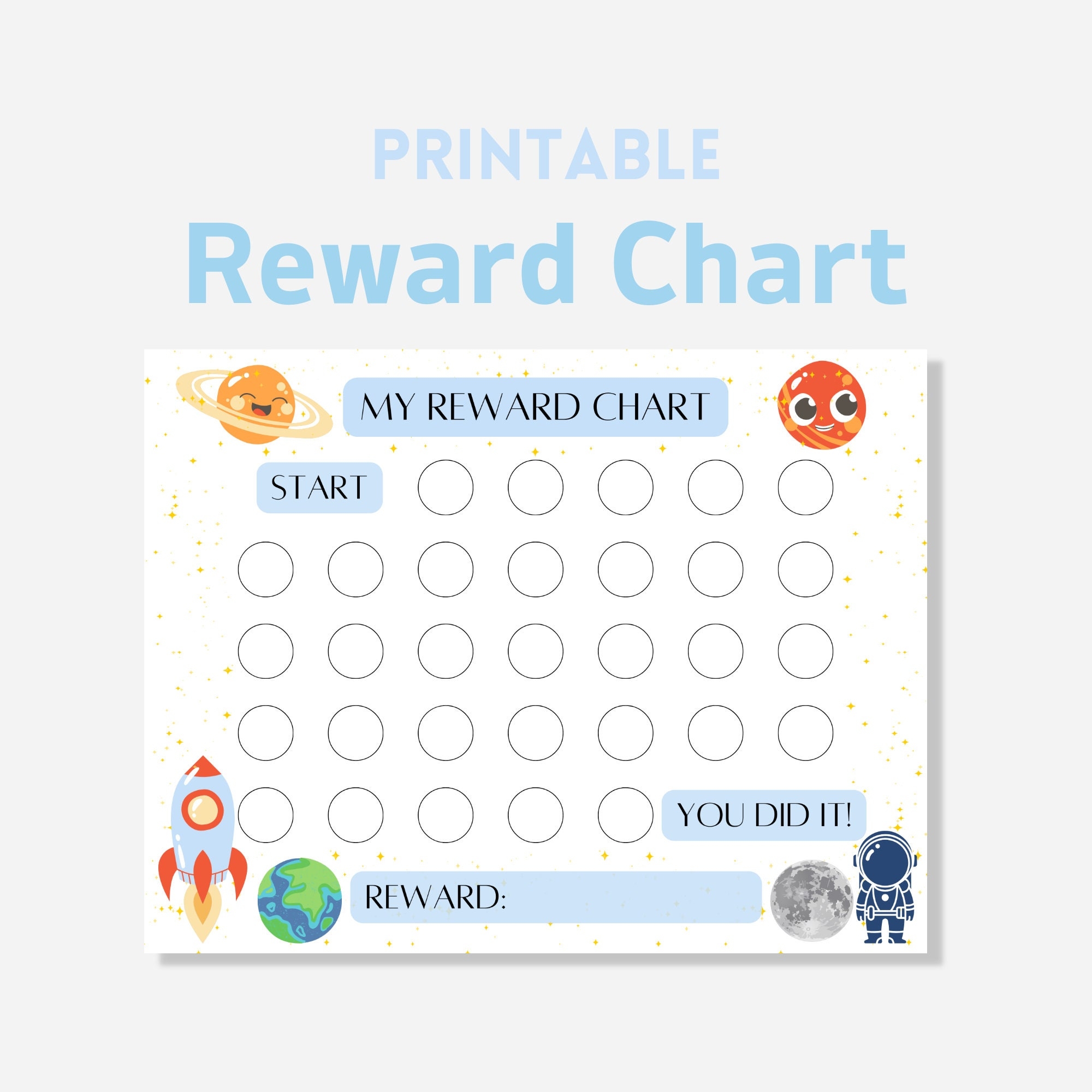 Space Reward Chart Printable Sticker Chart Space Chart Chore 