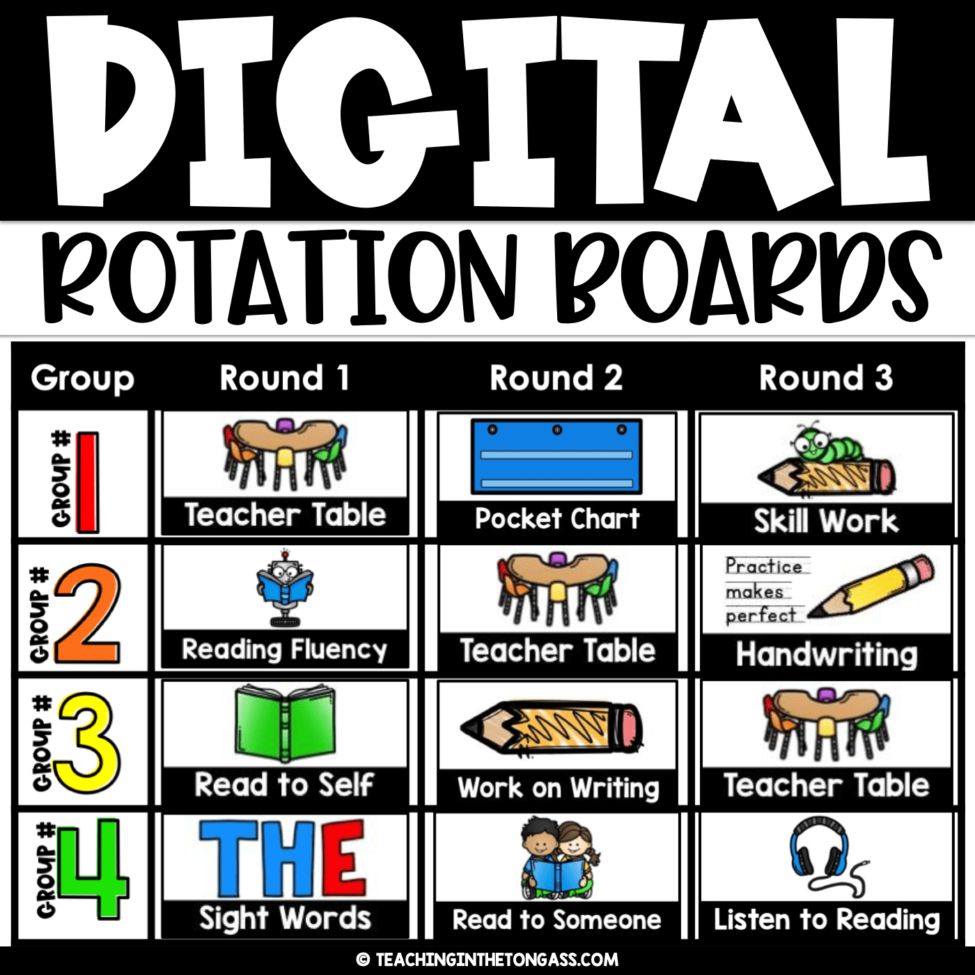 Station Center Rotation Slides With Timers Reading Writing Math
