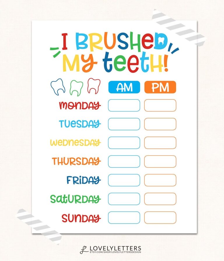 Teeth Brushing Chart DIGITAL I Brushed My Teeth Kids Brushing Teeth Chart Teeth Printable Teeth Reward Chart Kids Chart Print