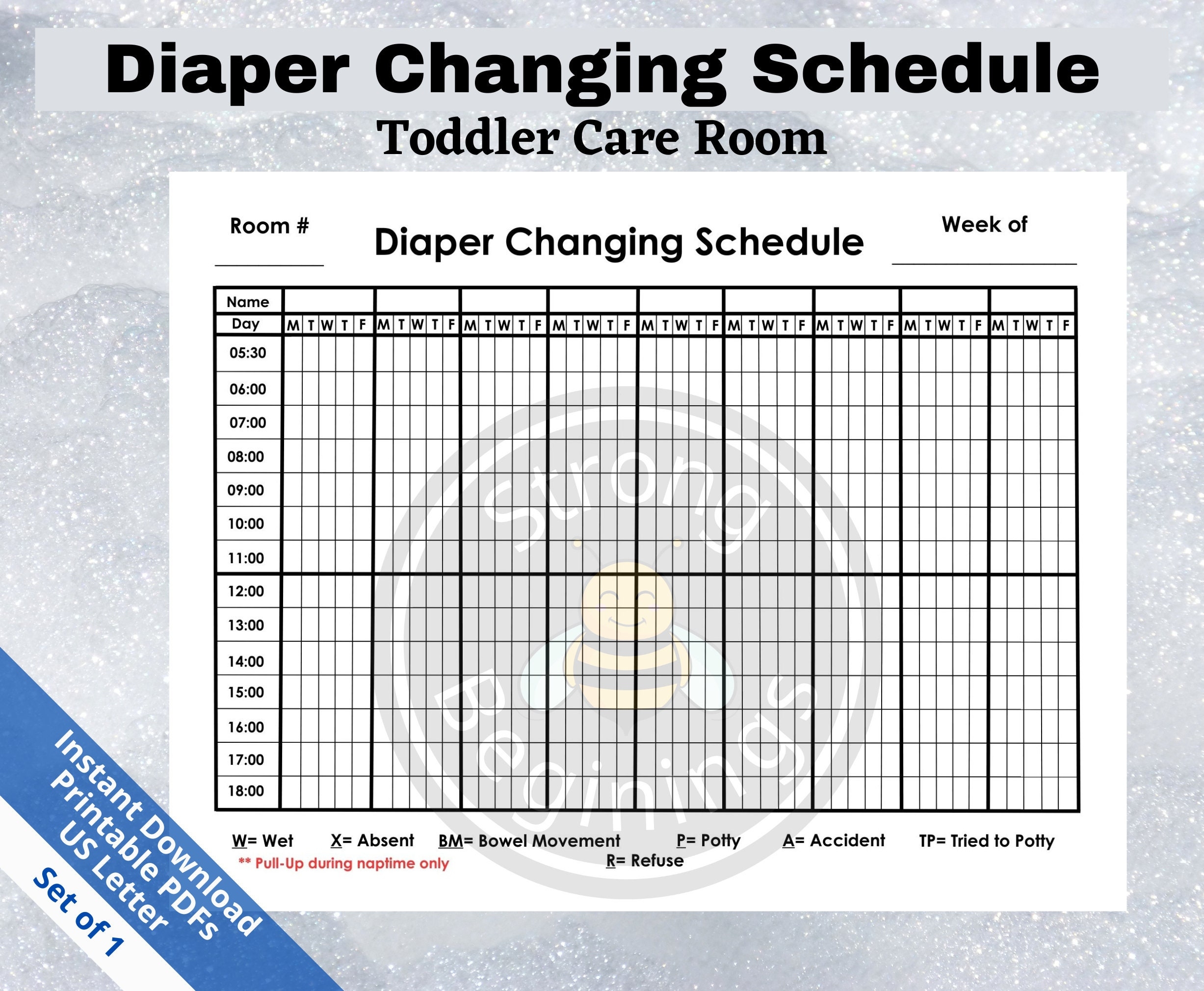 Weekly Diaper Changing Schedule For Toddler Preschool Rooms Simple Print U0026 Write In Etsy