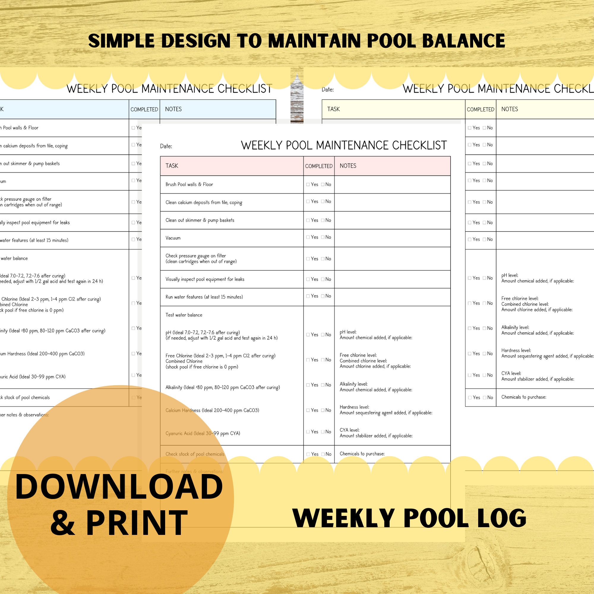 Weekly Pool Maintenance Checklist Pool Balance Journal Pool 