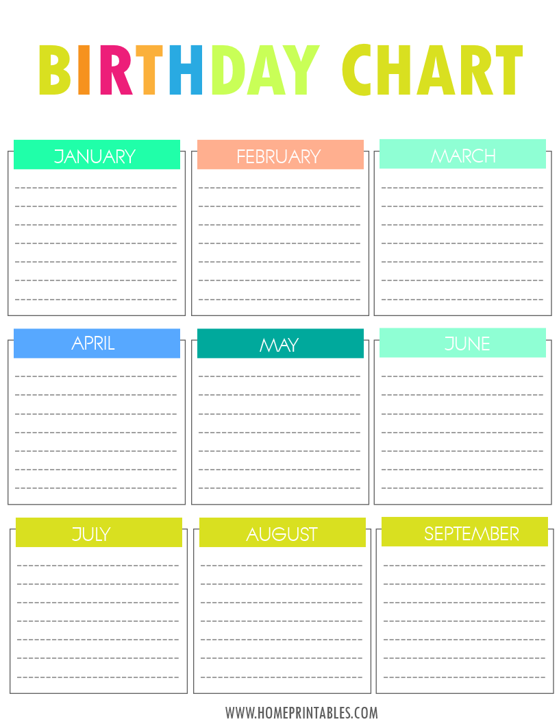 Your Free Printable Birthday Chart Home Printables Your Free Printable Birthday Chart Home Printables