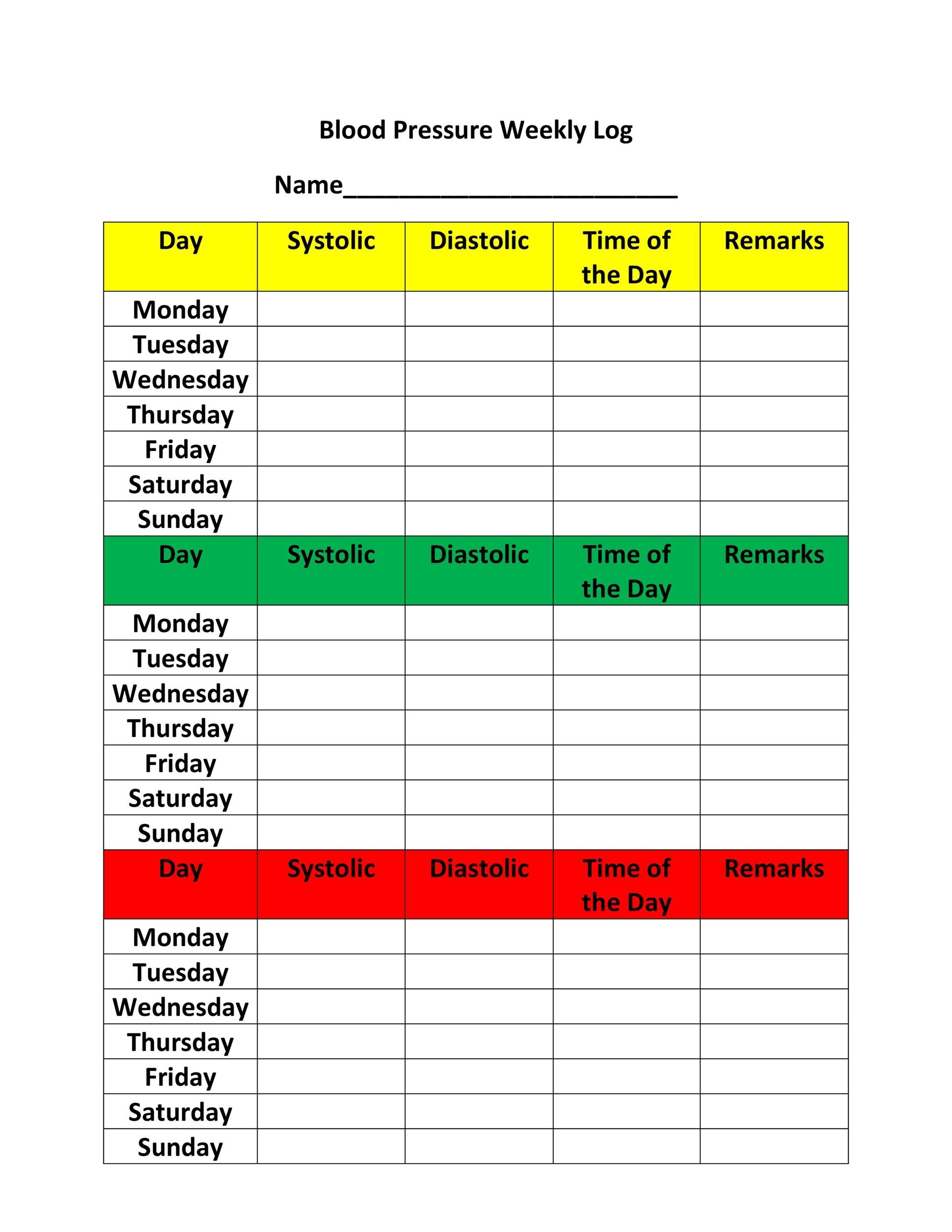 Blood Pressure Printable Log Chart Blood Pressure Printable Log Chart