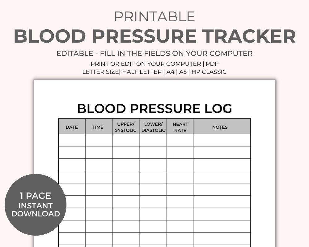 Blood Pressure Chart Printable Instant Download Medical Tracker  Blood Pressure Chart Printable Instant Download Medical Tracker