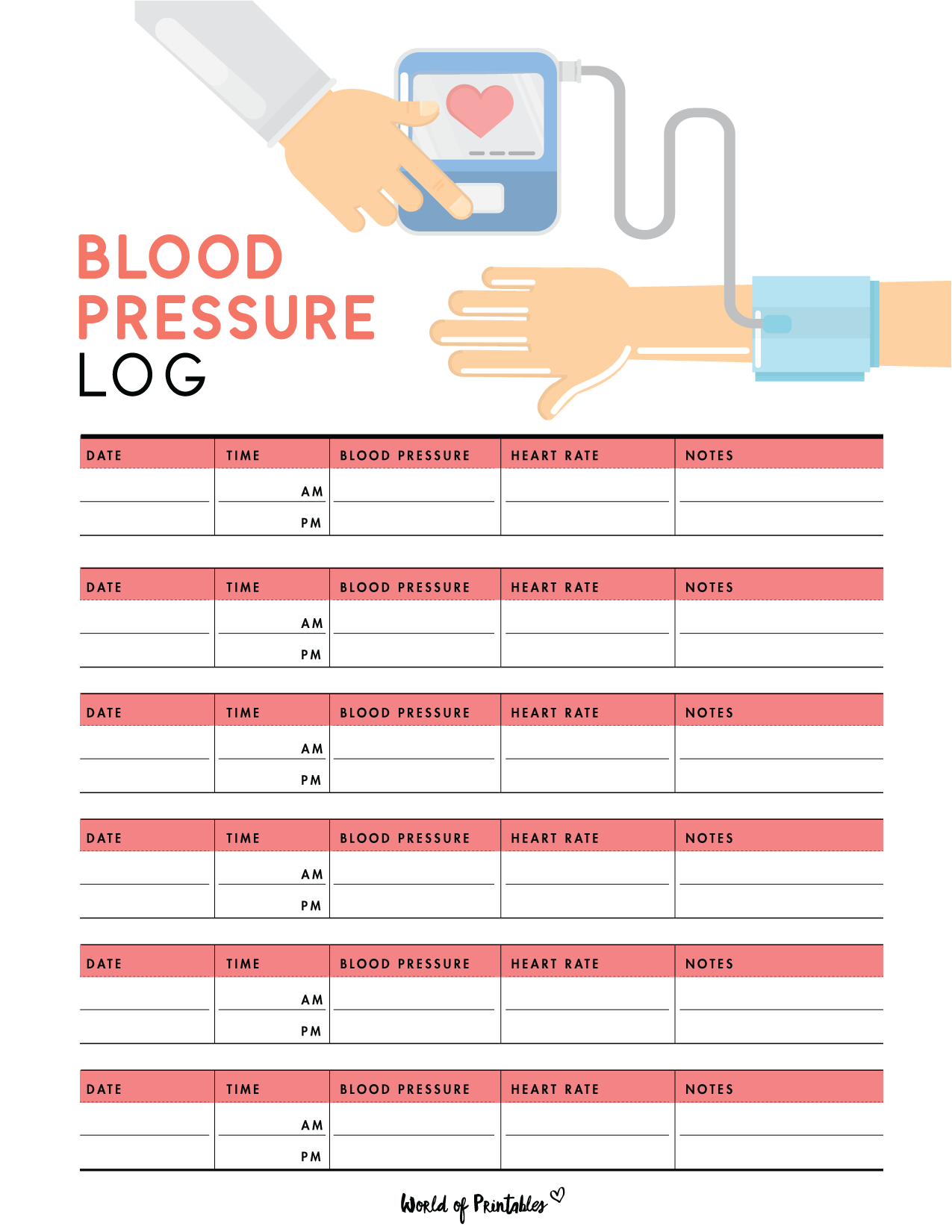 Blood Pressure Monitoring Chart Printable