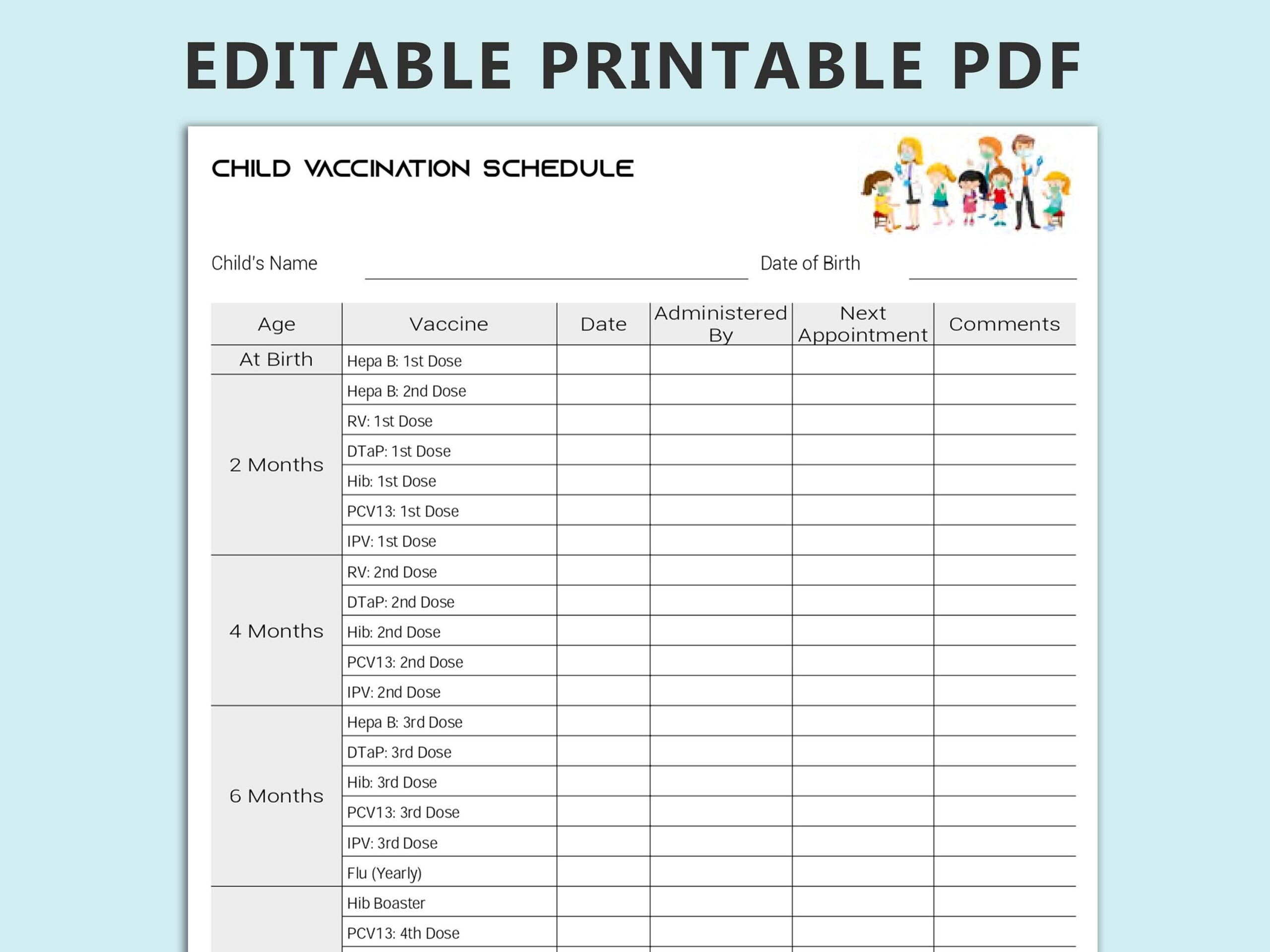 Immunization Chart Printable