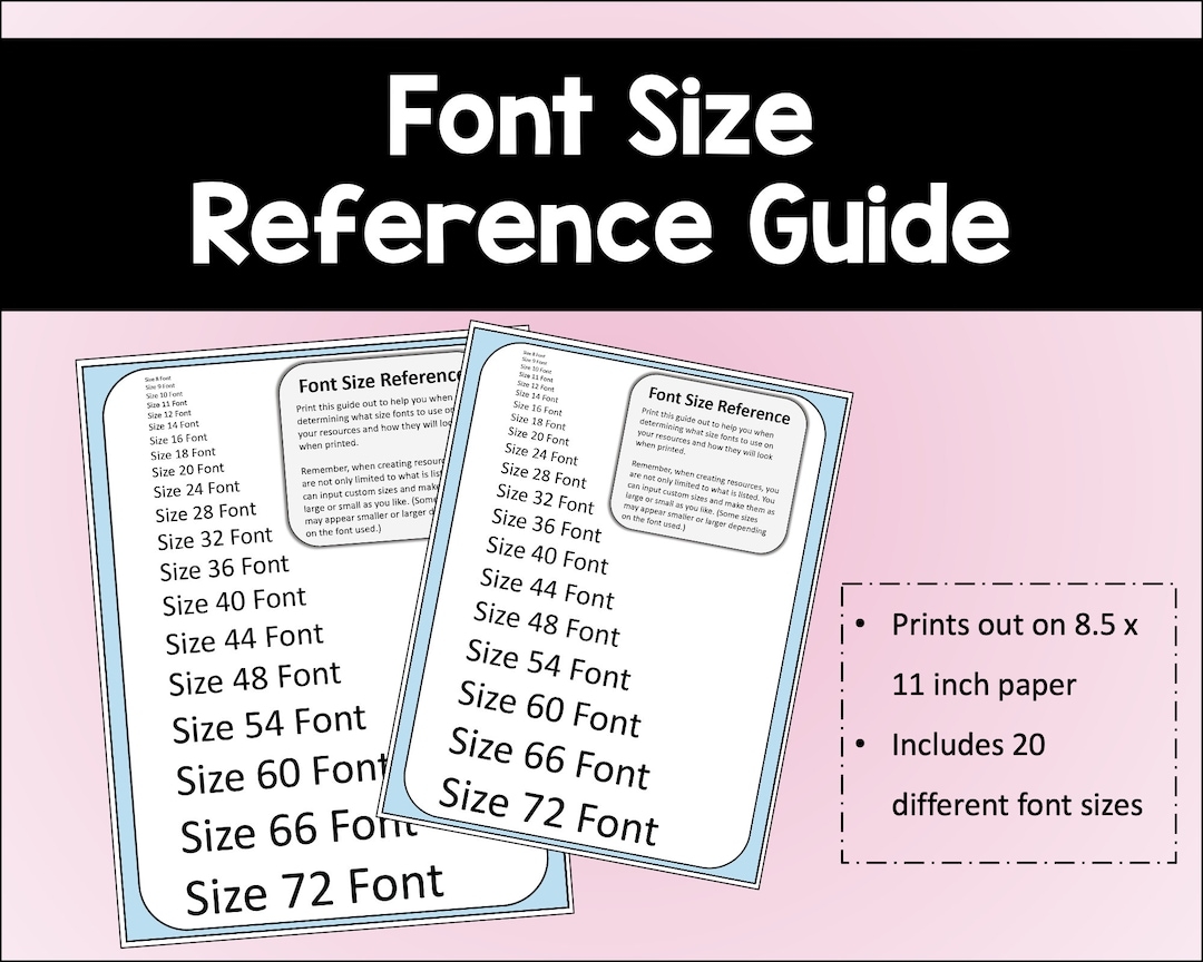 Font Size Reference Guide For Resources And Documents Etsy